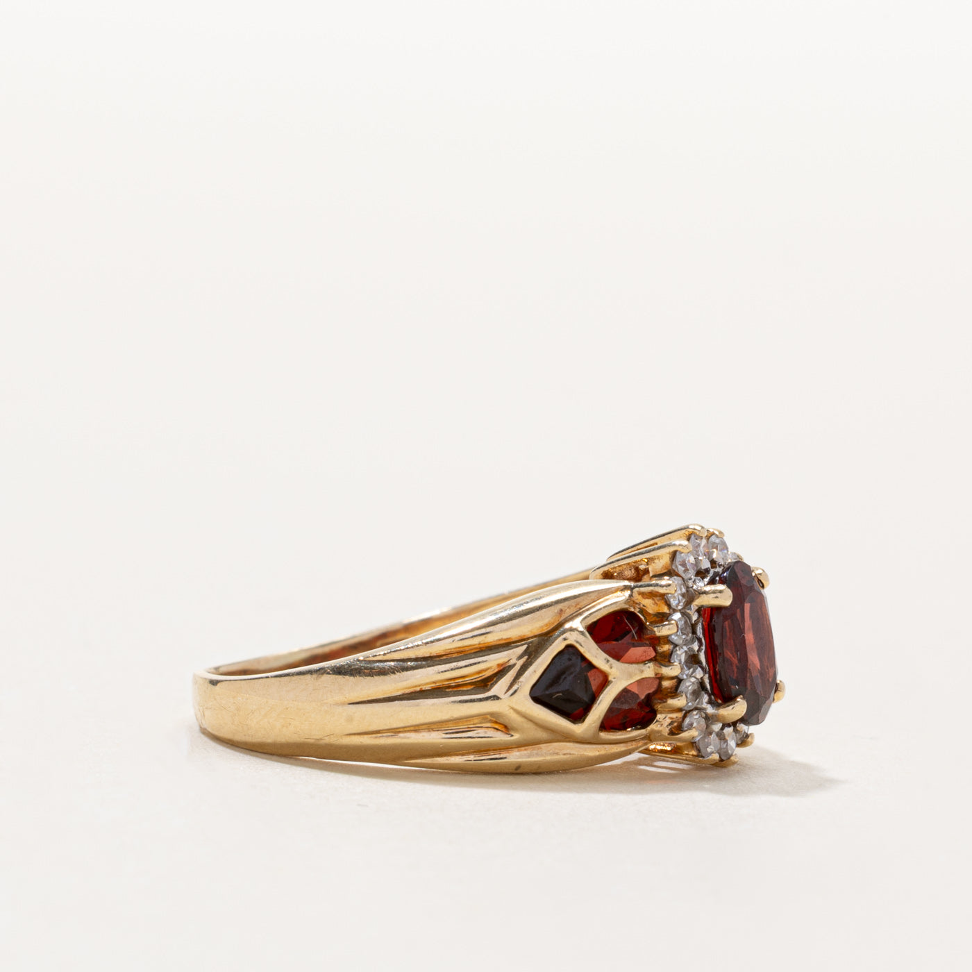 10k Garnet & Diamond Petal Halo Ring | 2.50ctw, 0.10ctw | SZ 8.5