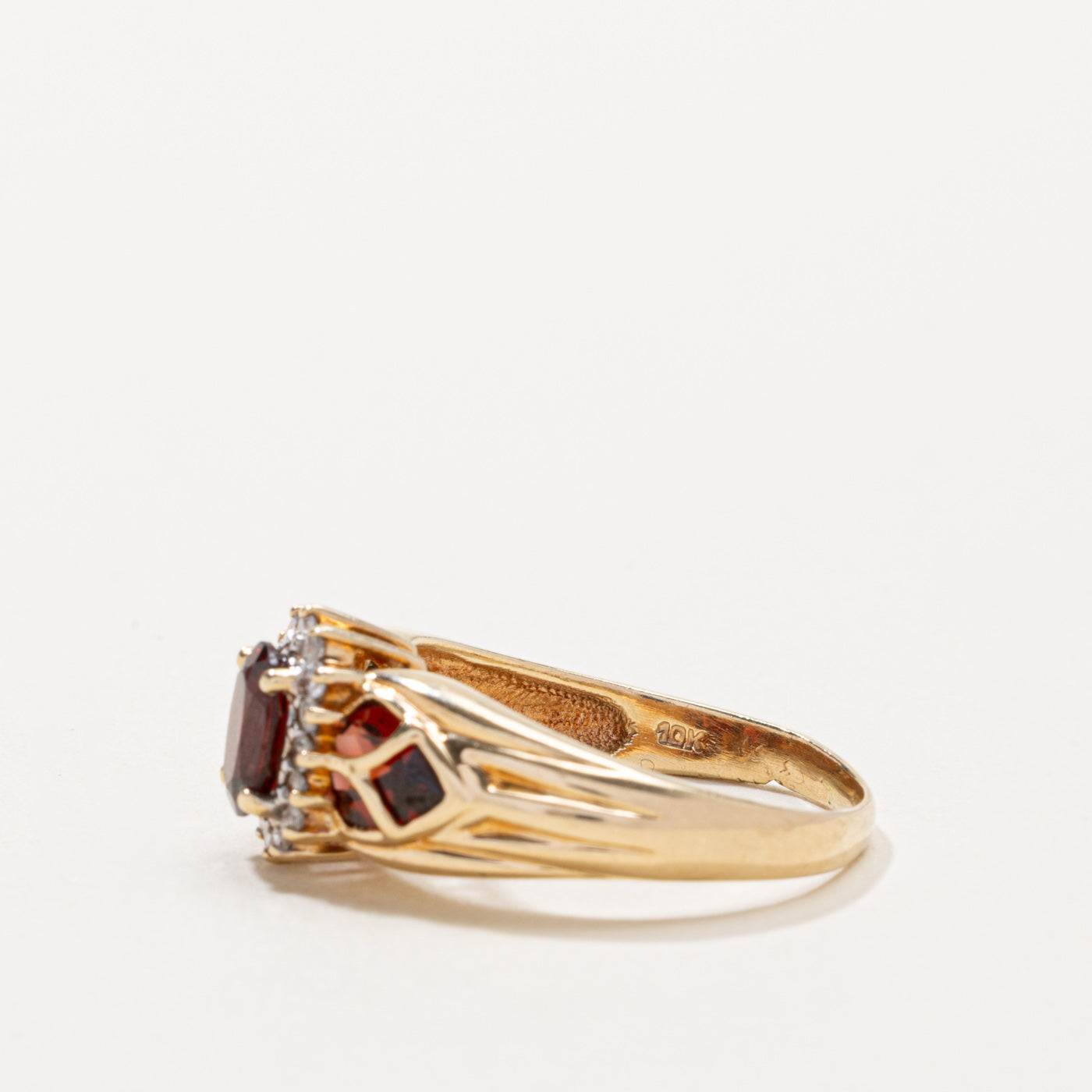 10k Garnet & Diamond Petal Halo Ring | 2.50ctw, 0.10ctw | SZ 8.5