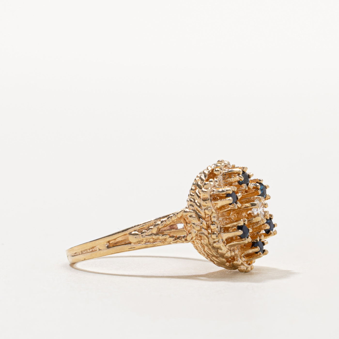 10k Sapphire & Diamond Floral Cluster Ring | 0.20ctw, 0.08ct | SZ 8