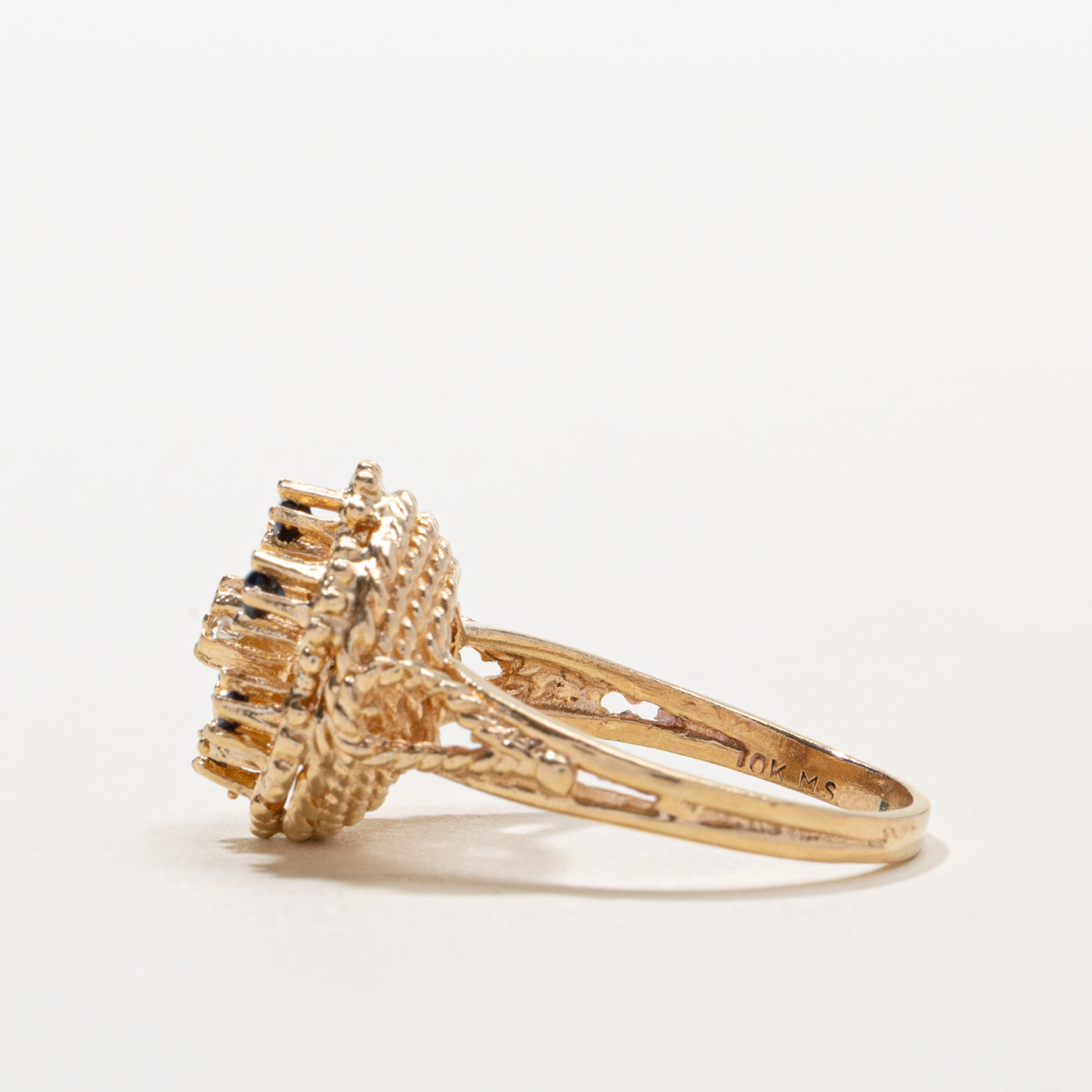 10k Sapphire & Diamond Floral Cluster Ring | 0.20ctw, 0.08ct | SZ 8