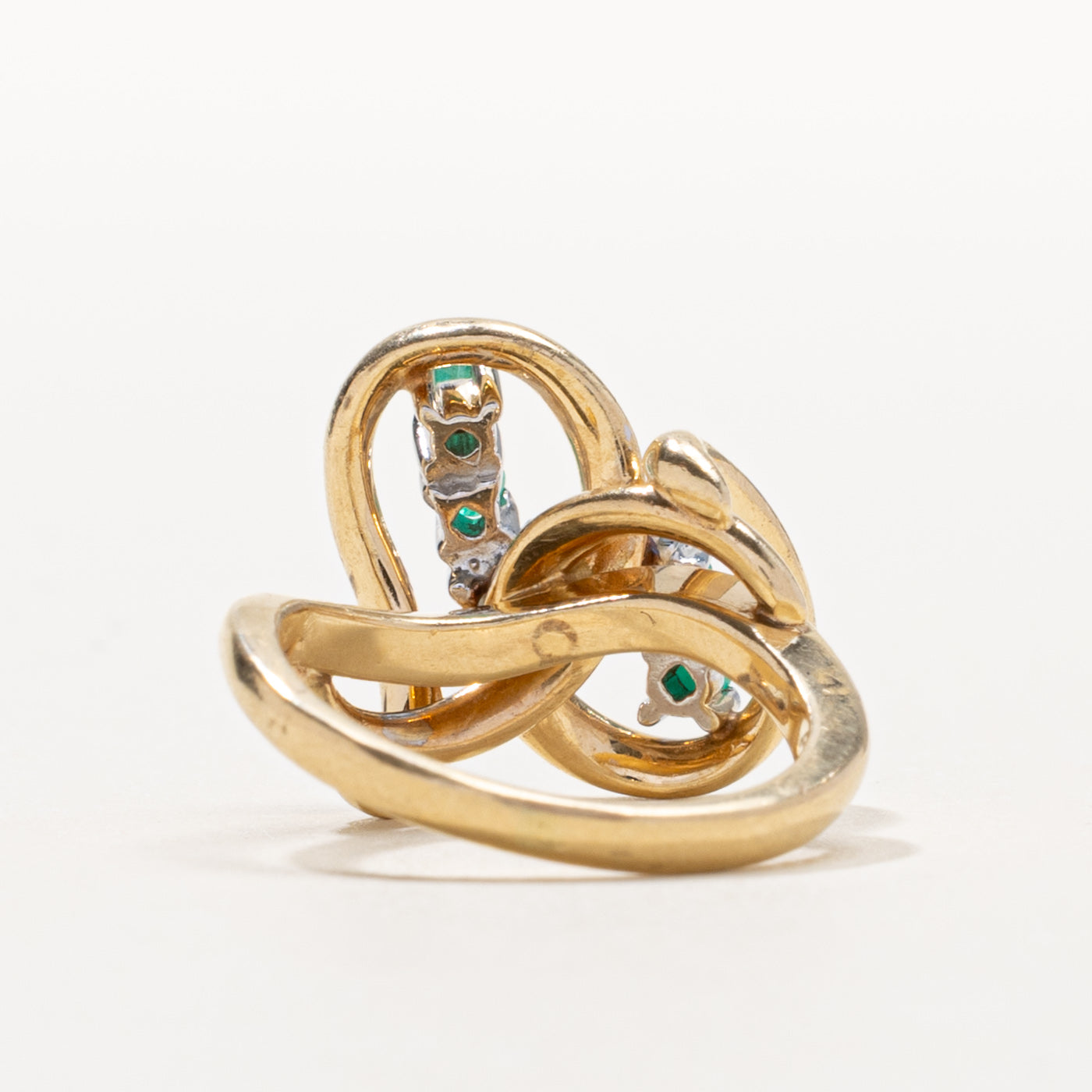 14k Emerald & Diamond Abstract Ring | 0.08ctw, 0.03ctw | SZ 3.75