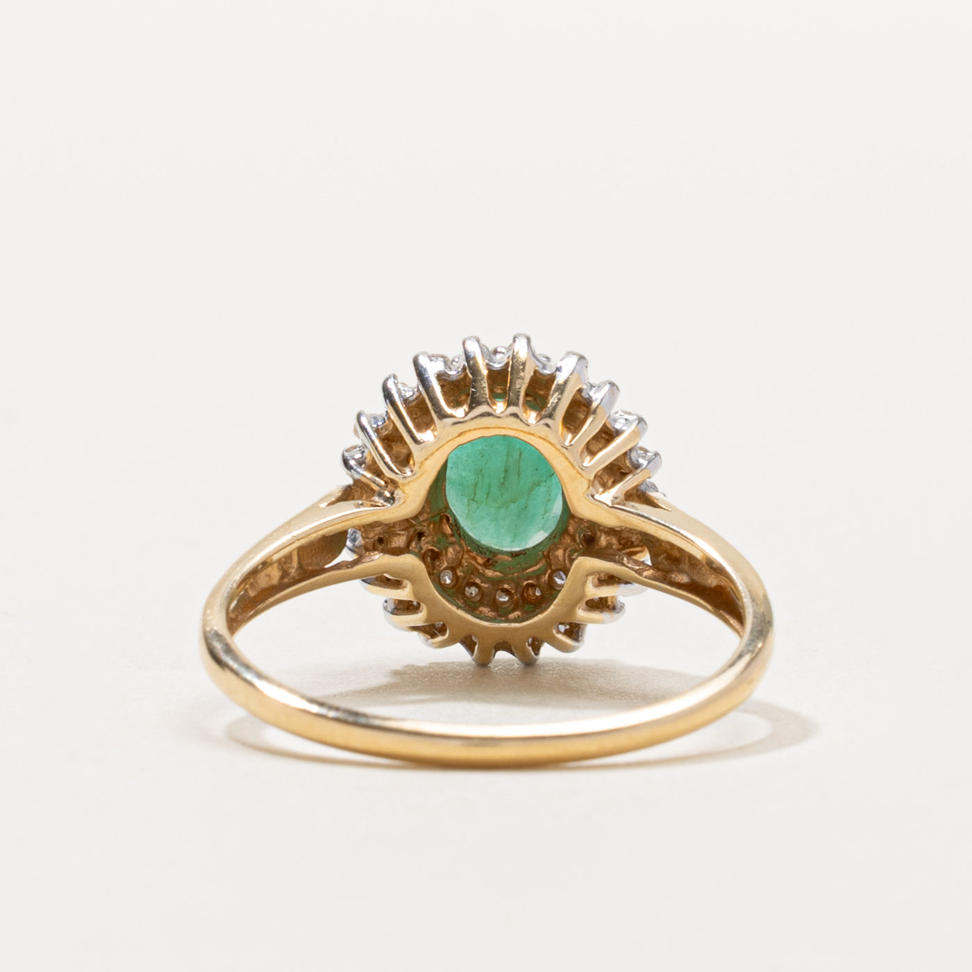 14k Oval Cut Emerald & Diamond Petal Halo Ring | 0.60ct, 0.11ctw | SZ 7.25
