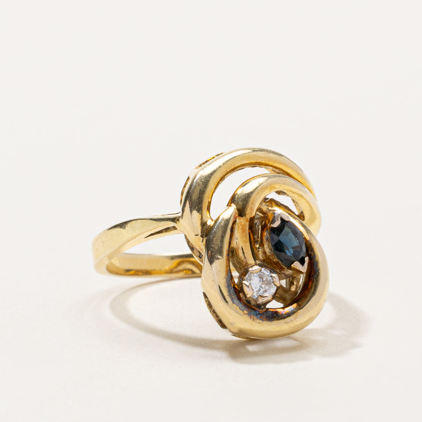 14k Sapphire & Diamond Swirl Abstract Ring | 0.20ct, 0.06ctw | SZ 6.25