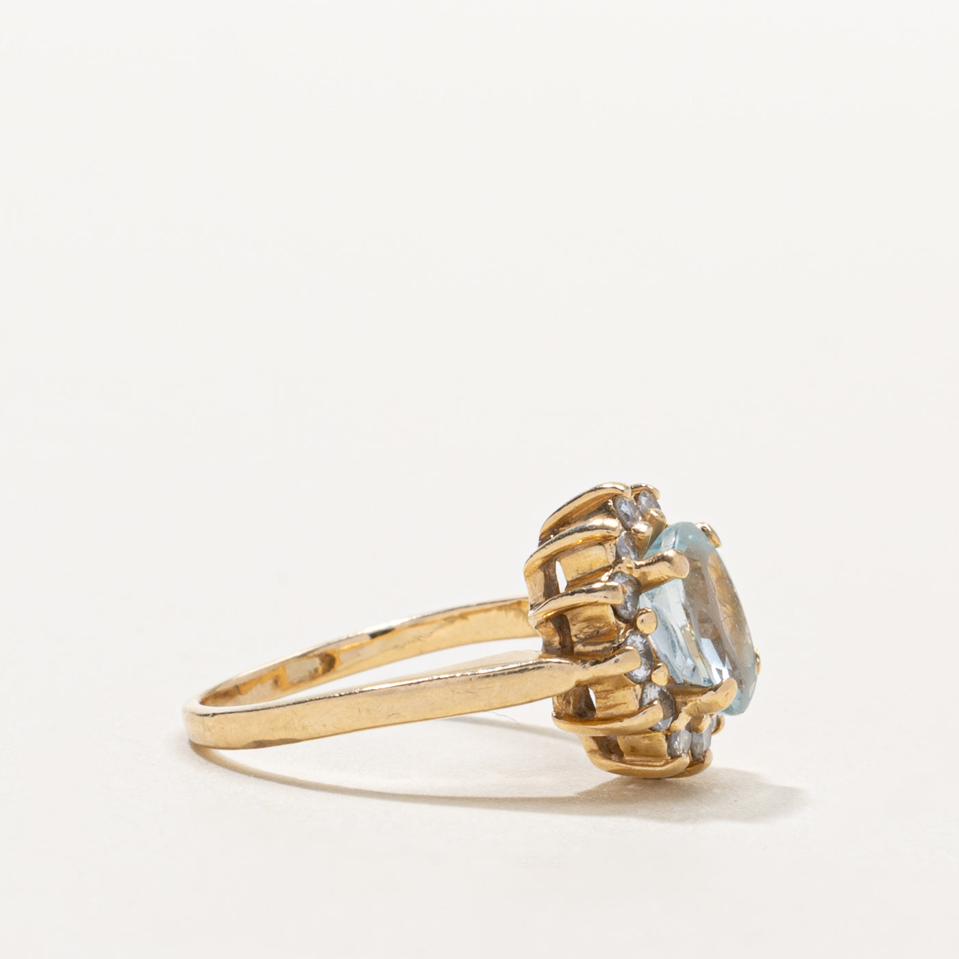 14k Aquamarine & Diamond Petal Halo Ring | 0.90ct, 0.30ctw | SZ 4.5