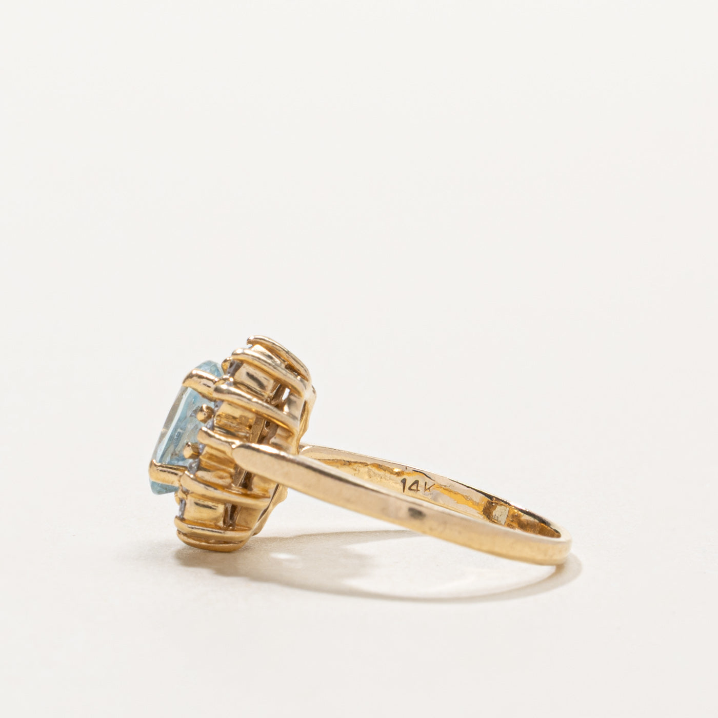 14k Aquamarine & Diamond Petal Halo Ring | 0.90ct, 0.30ctw | SZ 4.5