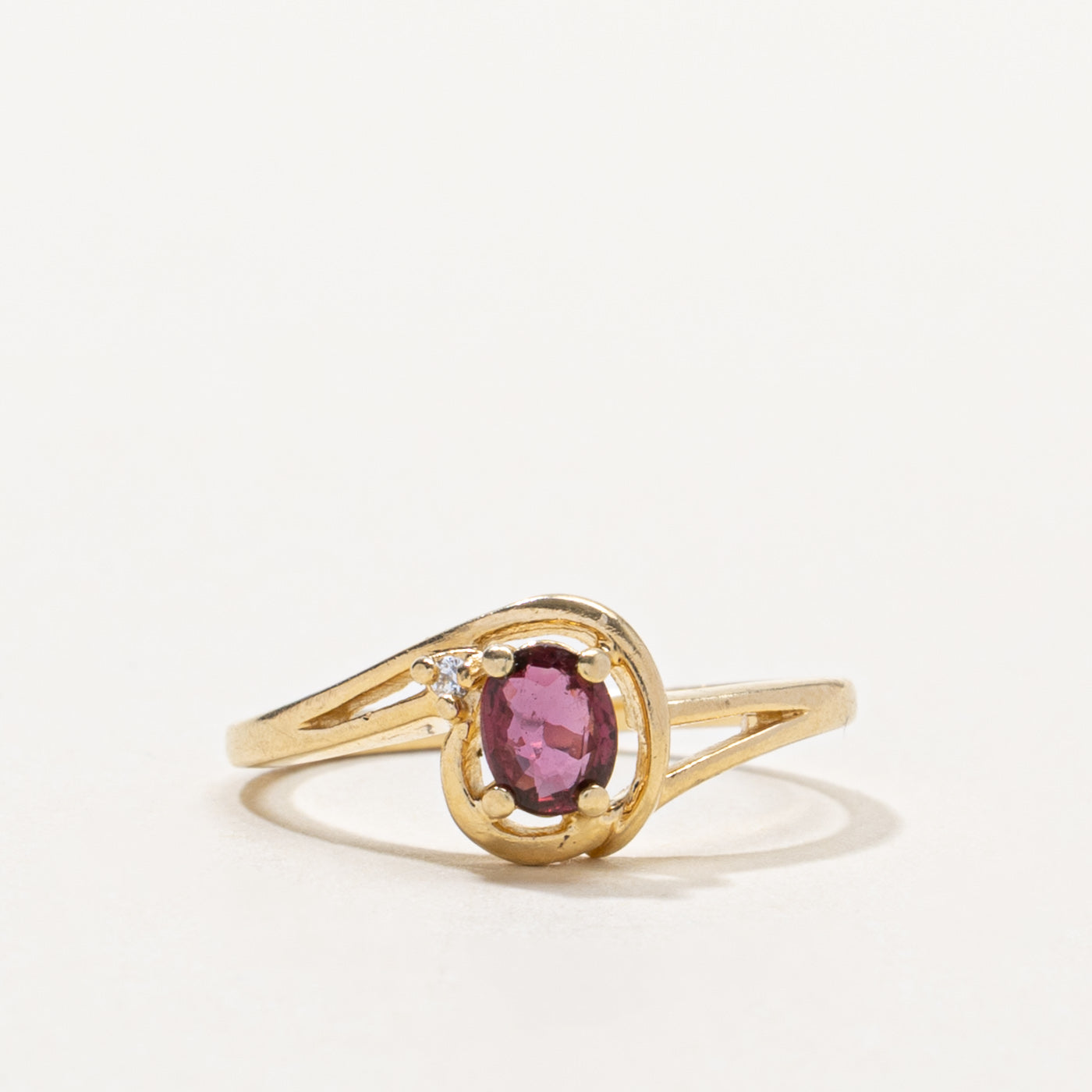 14k Ruby & Diamond Accented Bypass Ring | 0.22ct, 0.01ctw | SZ 5