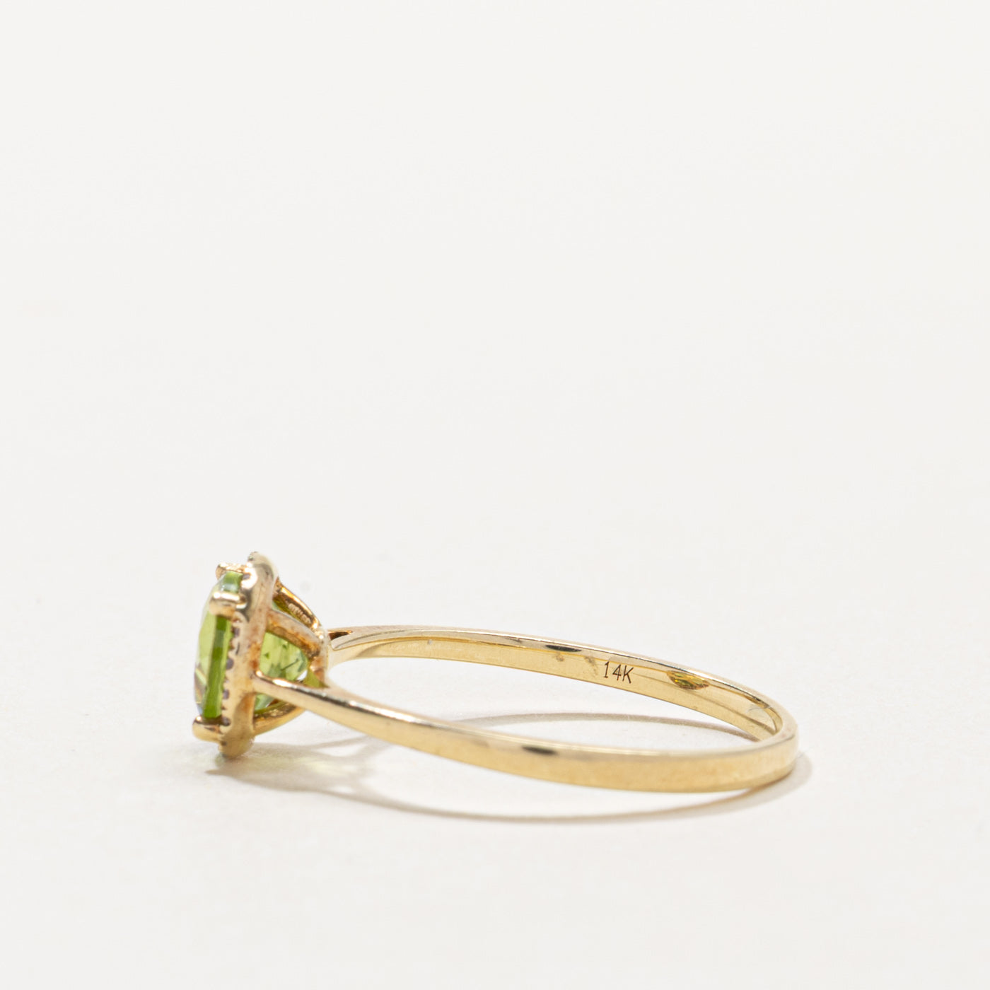 14k Round Cut Peridot & Diamond Halo Ring | 0.94ct, 0.05ctw | SZ 6.75