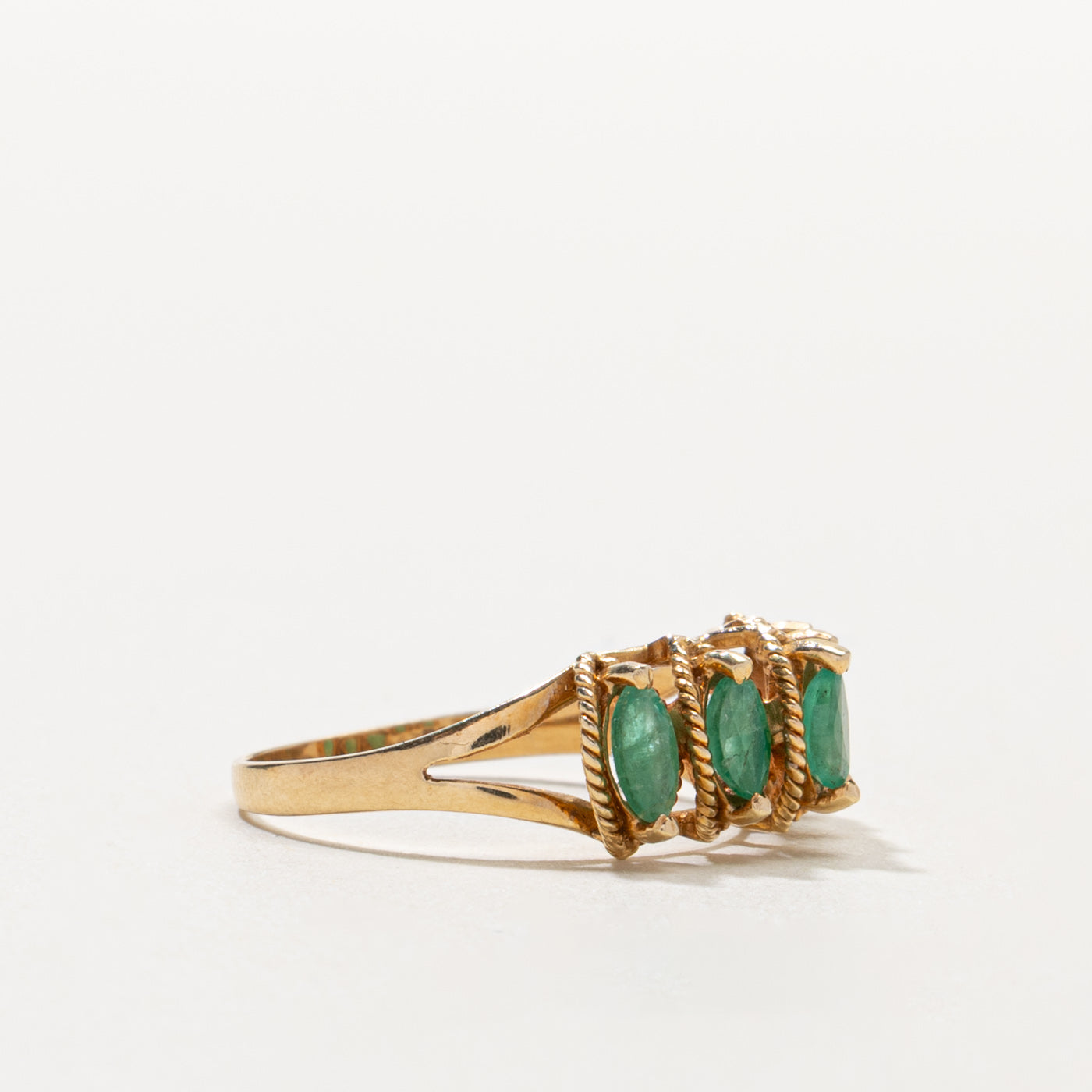 14k Five Stone Emerald Rope Textured Ring | 0.50ctw | SZ 6.5