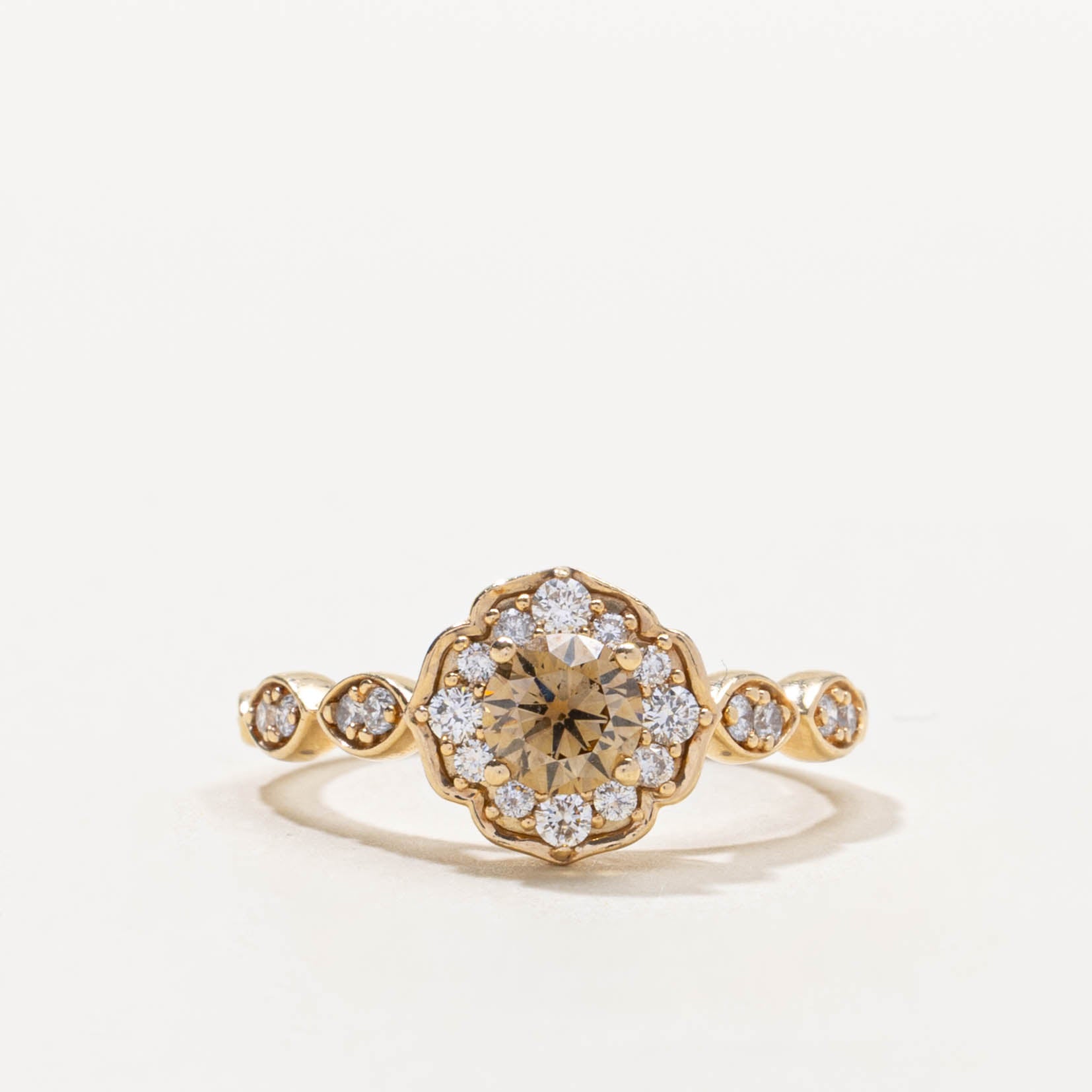14k Brown Diamond Scalloped Halo Ring | 0.75ctw | SZ 6