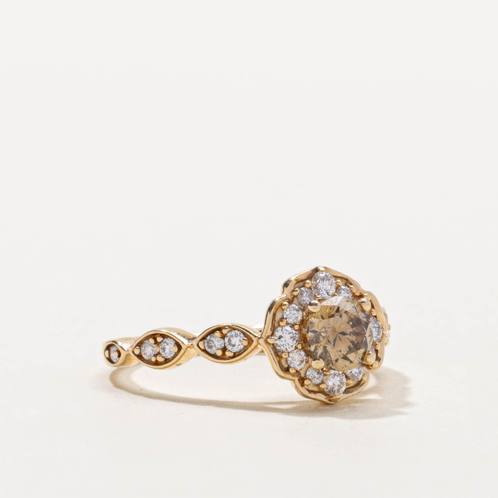 14k Brown Diamond Scalloped Halo Ring | 0.75ctw | SZ 6