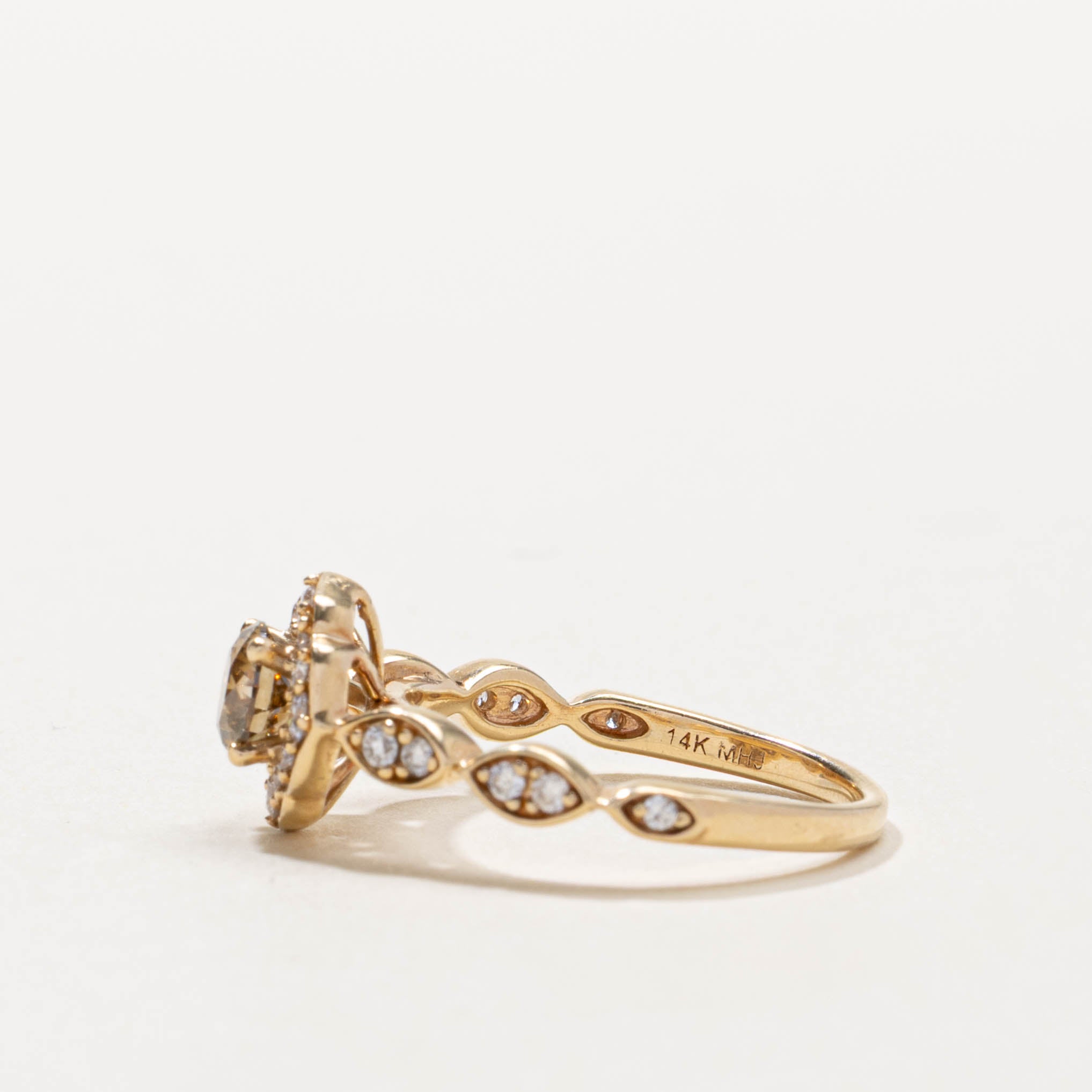 14k Brown Diamond Scalloped Halo Ring | 0.75ctw | SZ 6