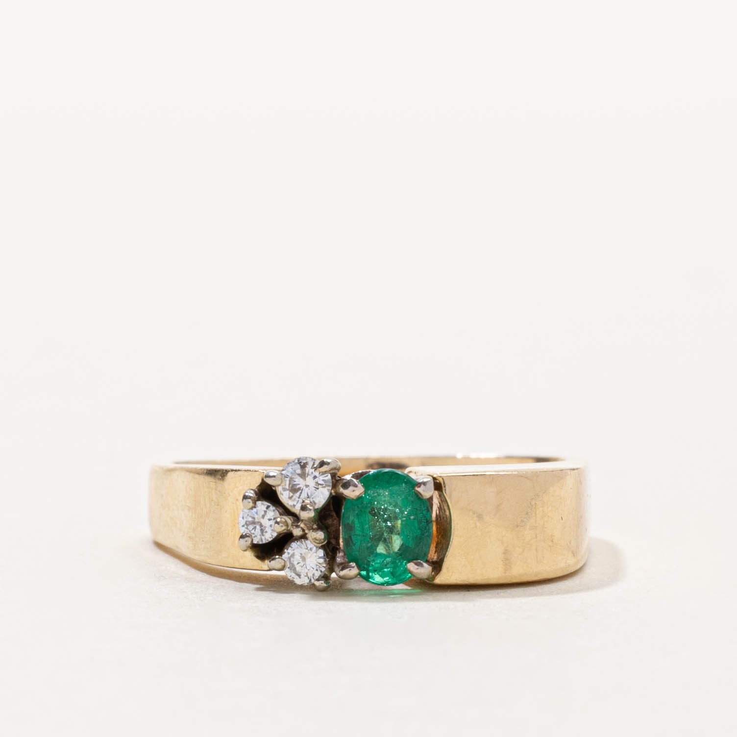 14k Synthetic Emerald & Natural Diamond Accented Ring | 0.25ct, 0.08ctw | SZ 6.25