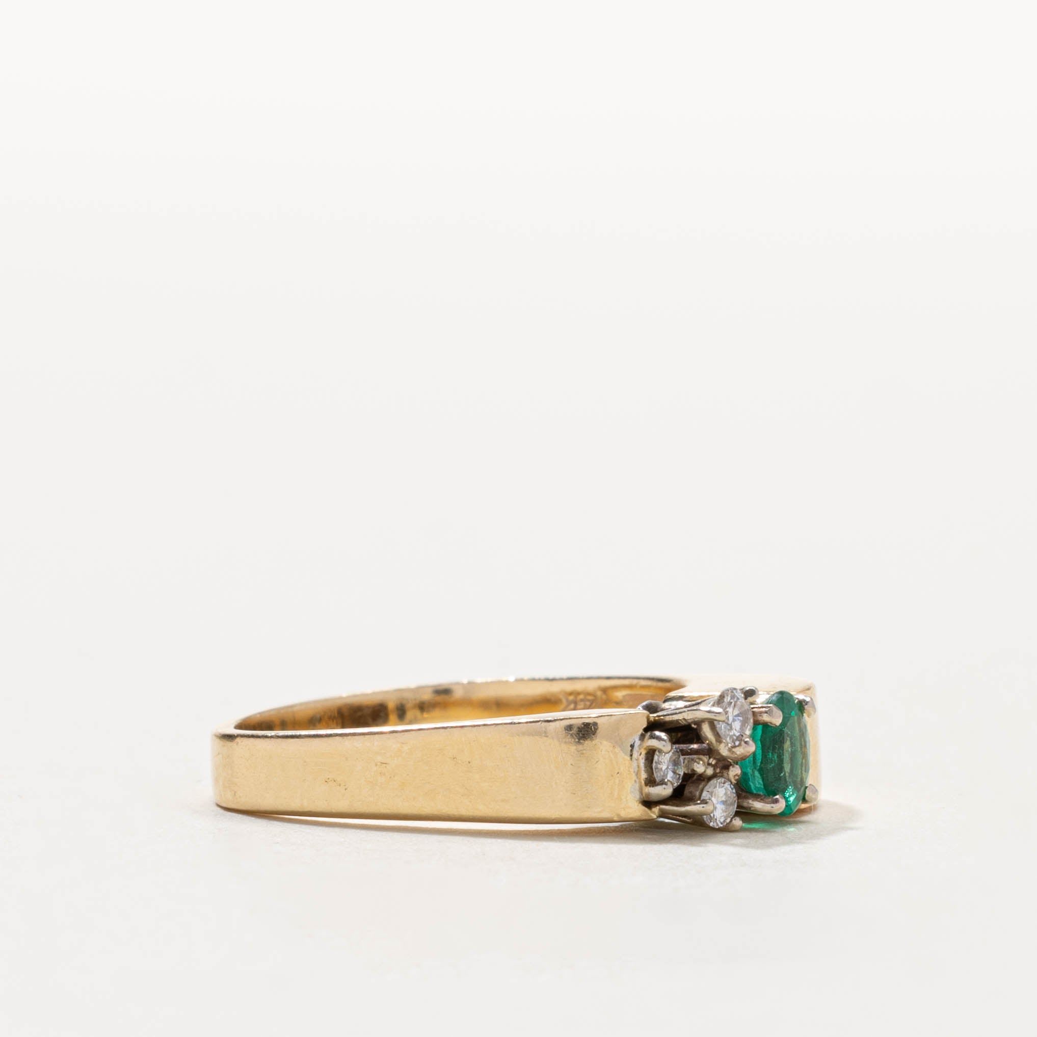 14k Synthetic Emerald & Natural Diamond Accented Ring | 0.25ct, 0.08ctw | SZ 6.25
