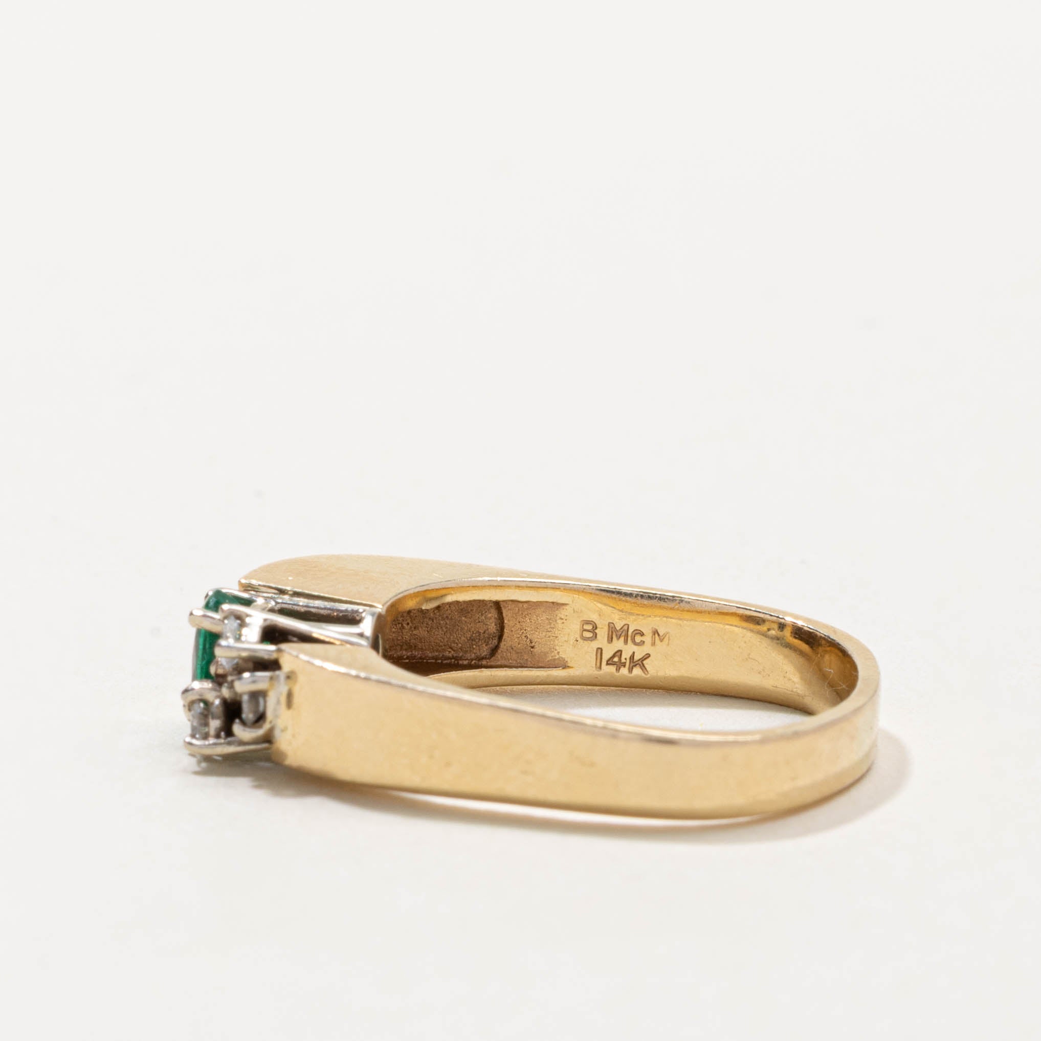 14k Synthetic Emerald & Natural Diamond Accented Ring | 0.25ct, 0.08ctw | SZ 6.25