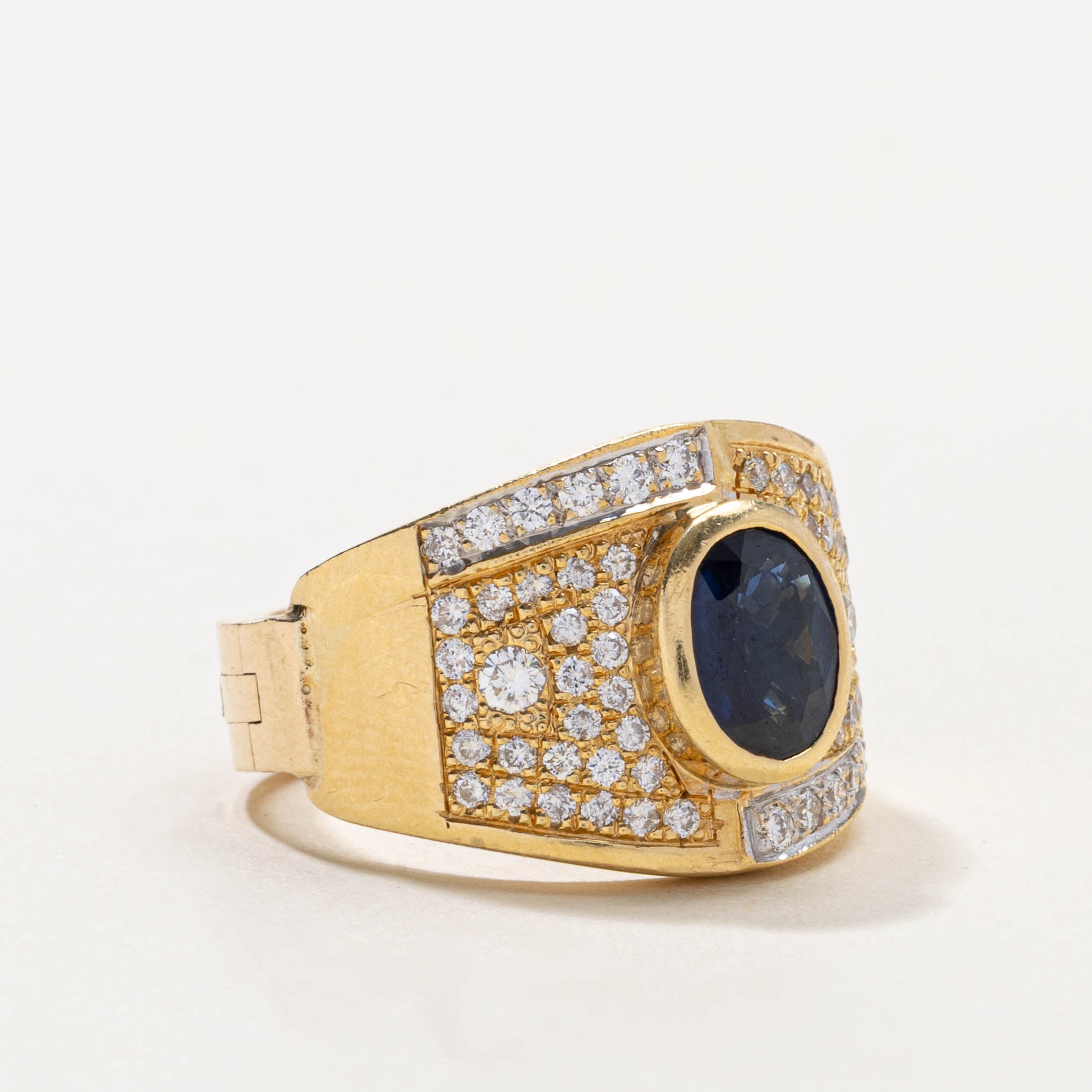 'Superfit' 14k Sapphire & Pavé Set Diamond Hinge Ring | 1.40ct, 0.60ctw | SZ 9.75