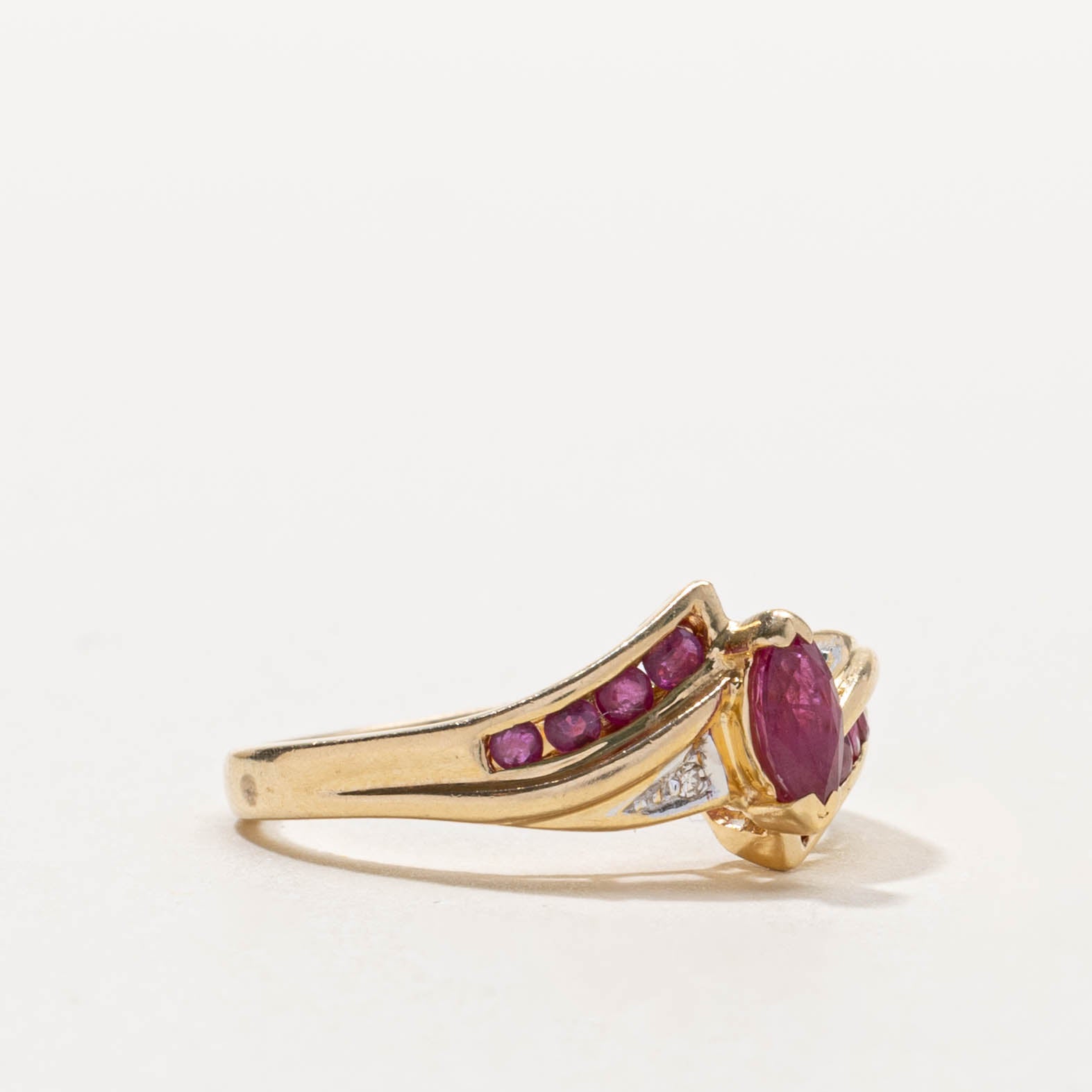 14k Marquise Cut Ruby & Diamond Bypass Ring | 0.38ctw, 0.004ctw | SZ 6