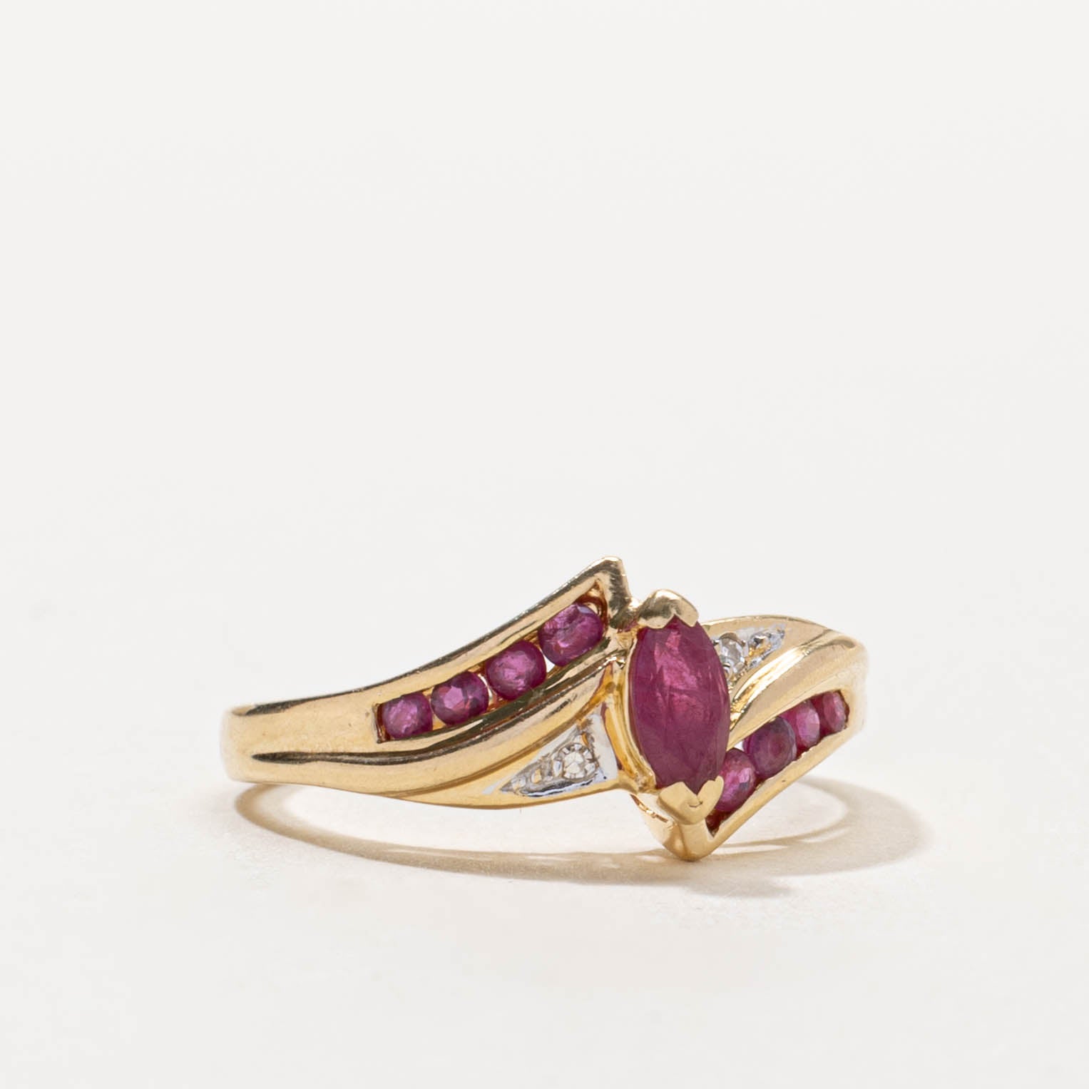 14k Marquise Cut Ruby & Diamond Bypass Ring | 0.38ctw, 0.004ctw | SZ 6