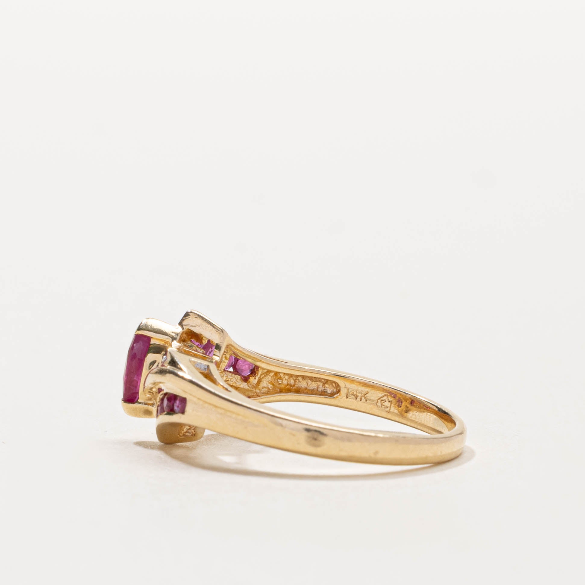 14k Marquise Cut Ruby & Diamond Bypass Ring | 0.38ctw, 0.004ctw | SZ 6