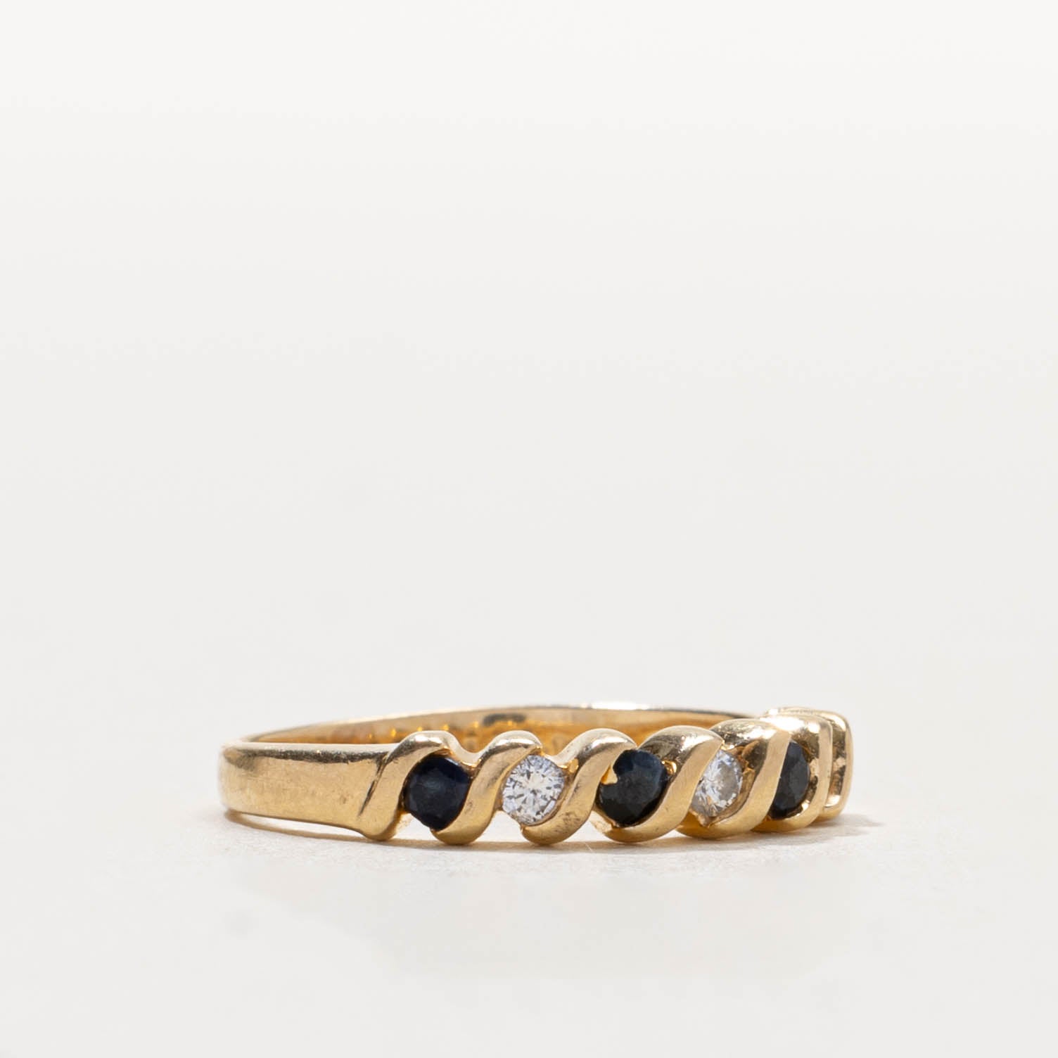 14k Semi Eternity Sapphire & Diamond Twisted Band | 0.10ctw, 0.07ctw | SZ 3.75