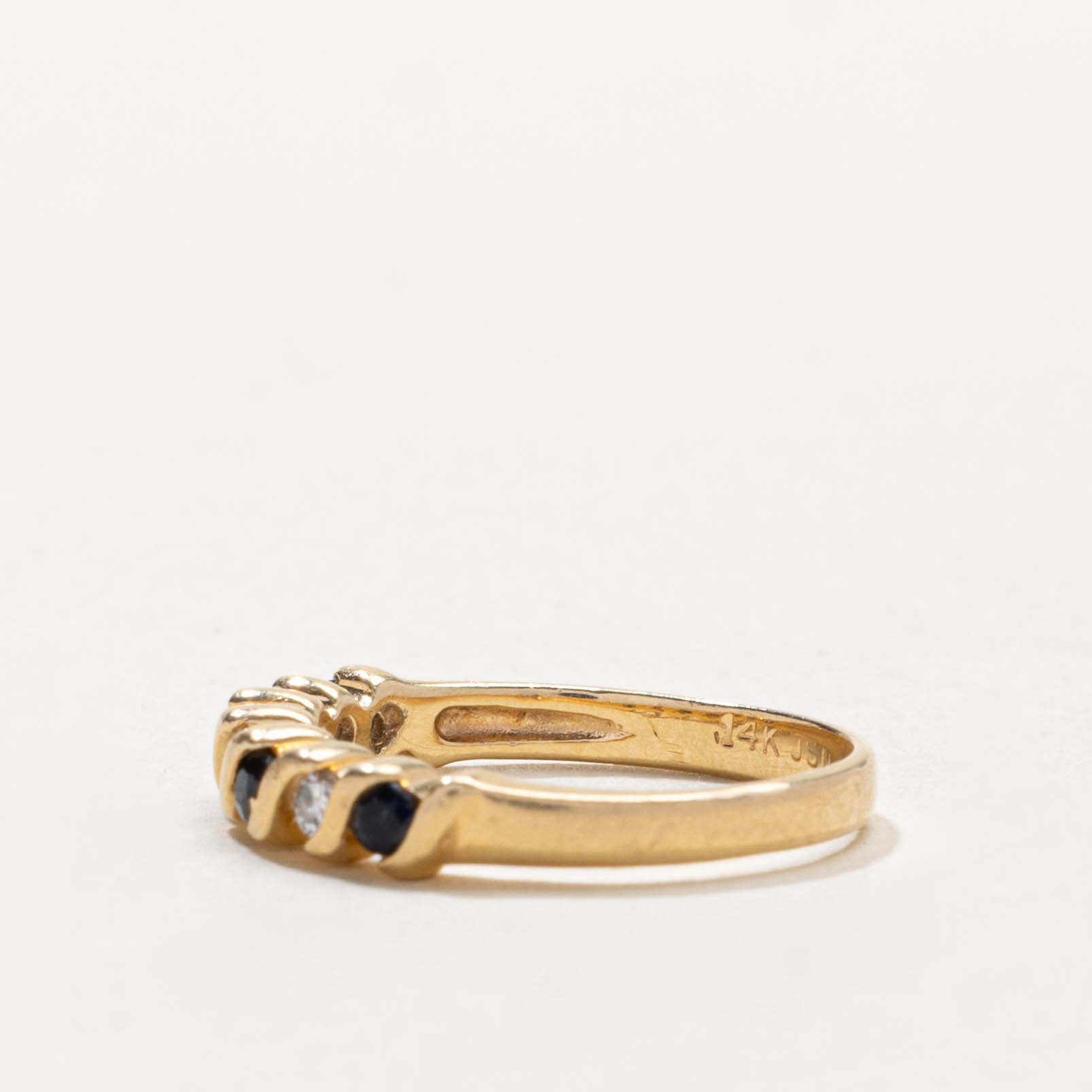 14k Semi Eternity Sapphire & Diamond Twisted Band | 0.10ctw, 0.07ctw | SZ 3.75