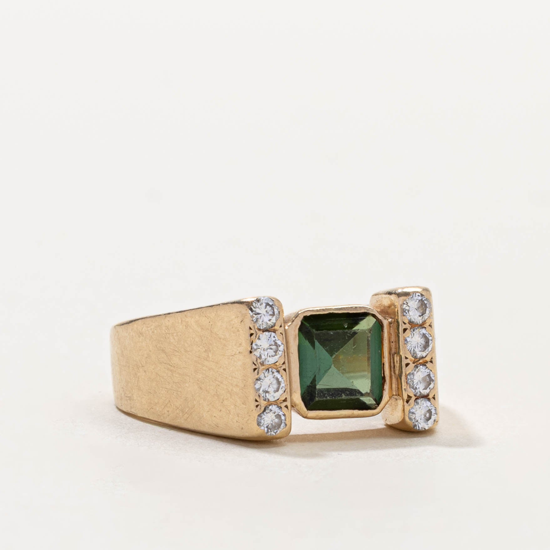 14k Bezel Set Tourmaline & Diamond Accented Ring | 1.00ct, 0.25ctw | SZ 8.75