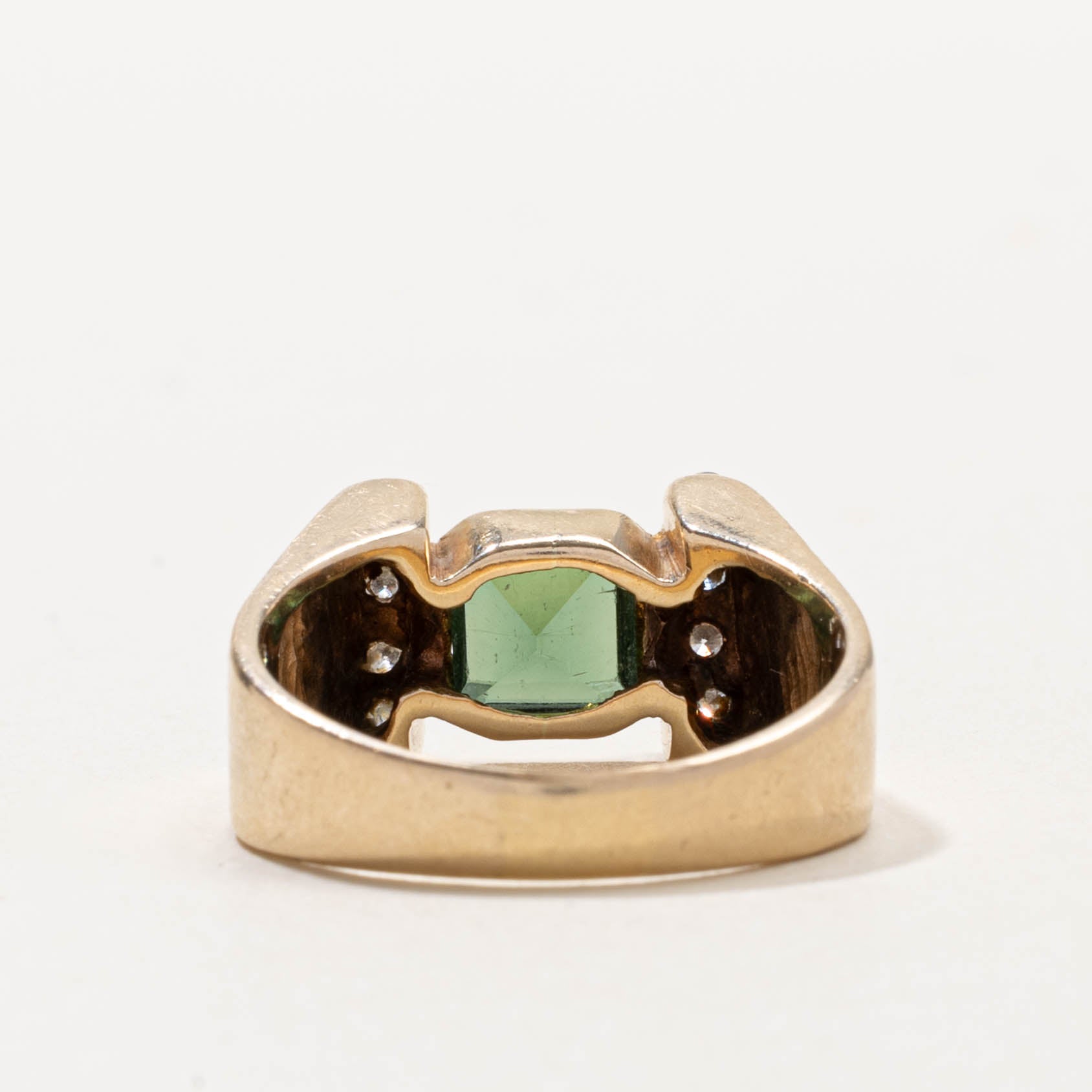 14k Bezel Set Tourmaline & Diamond Accented Ring | 1.00ct, 0.25ctw | SZ 8.75