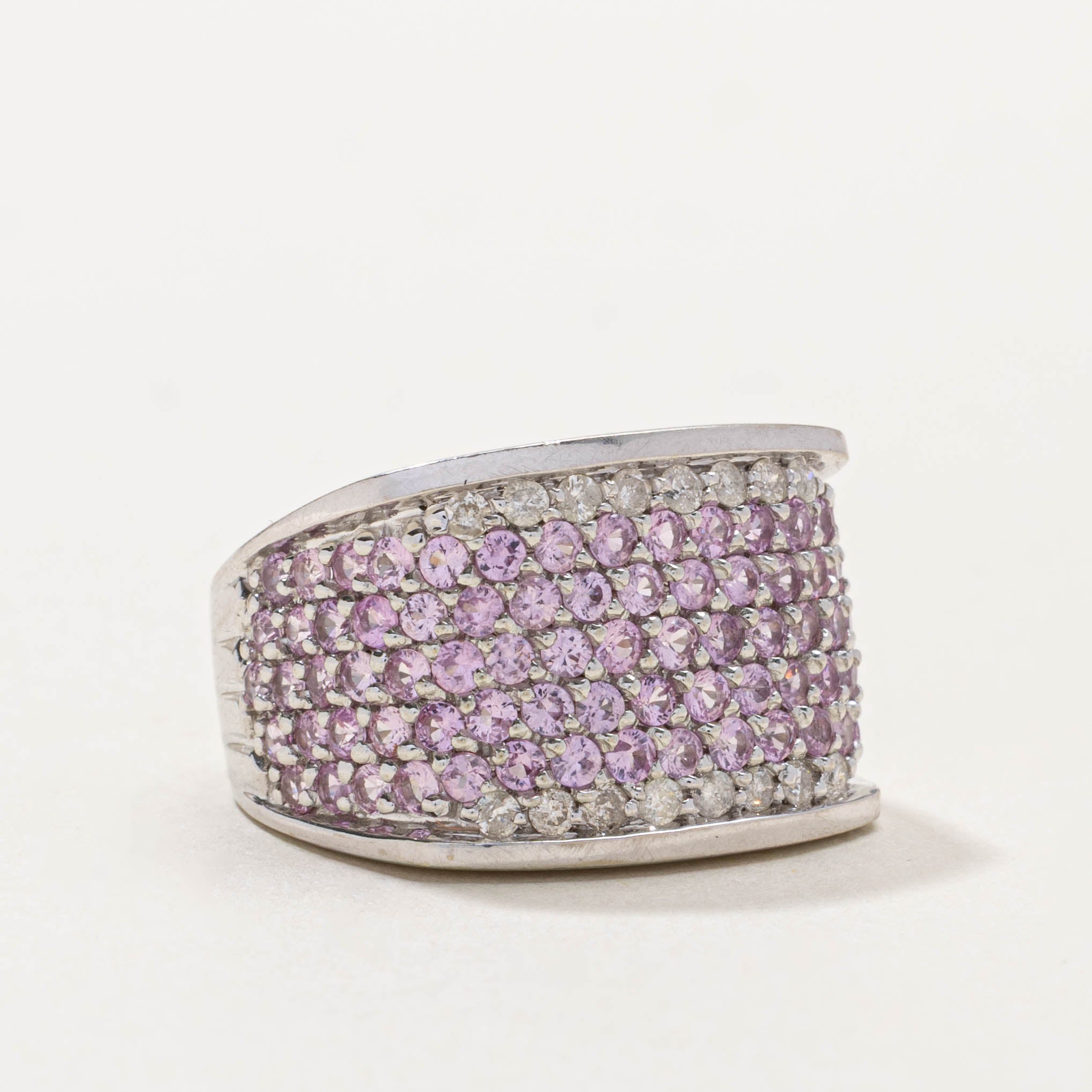 Pavé Set Synthetic Sapphire & Diamond Wide Band | 2.00ctw, 0.25ctw | SZ 7