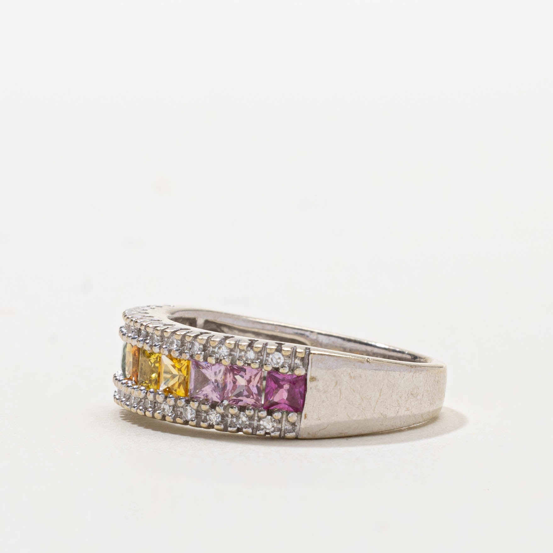 14k Synthetic Rainbow Sapphire & Diamond Band | 0.80ctw, 0.05ctw | SZ 7.25
