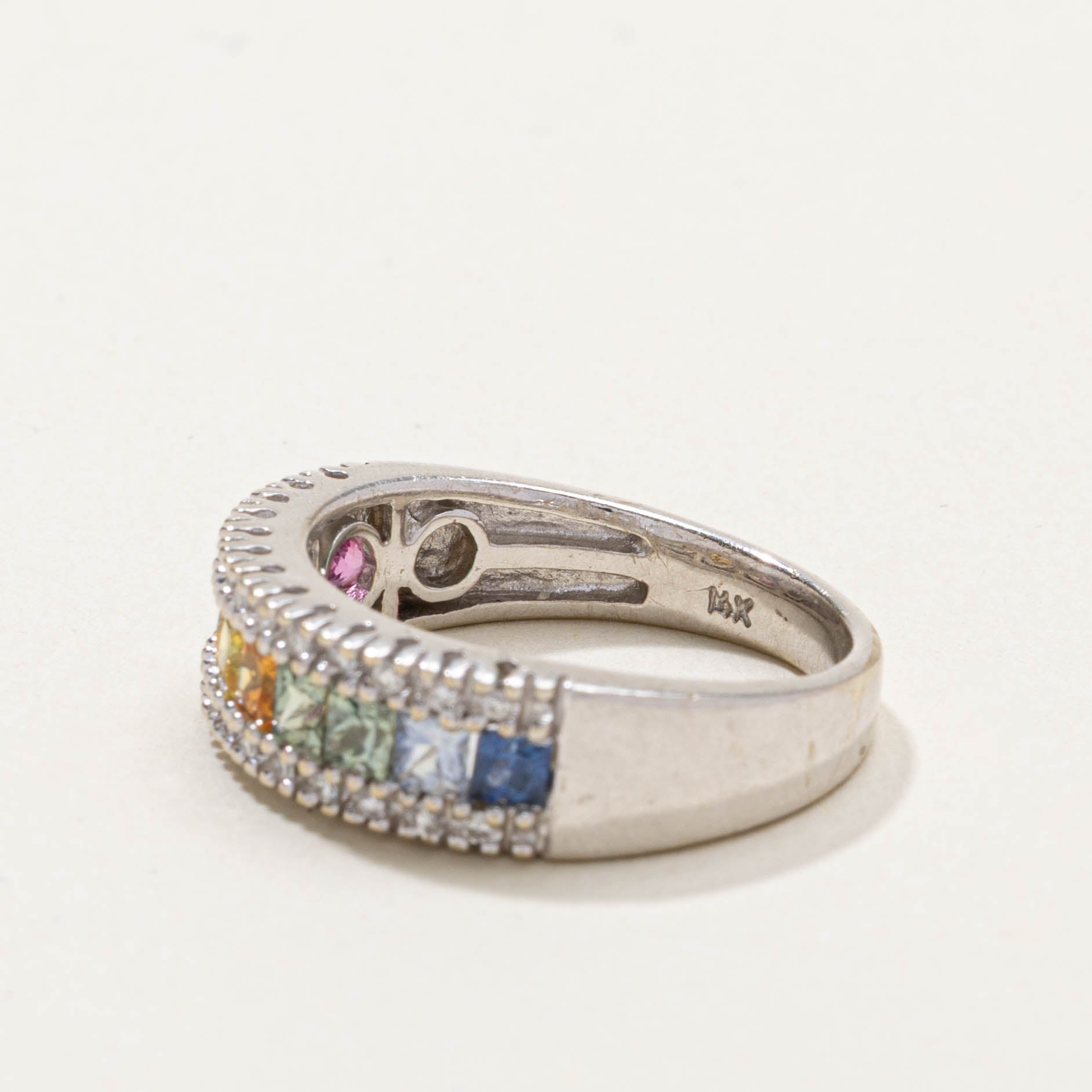14k Synthetic Rainbow Sapphire & Diamond Band | 0.80ctw, 0.05ctw | SZ 7.25