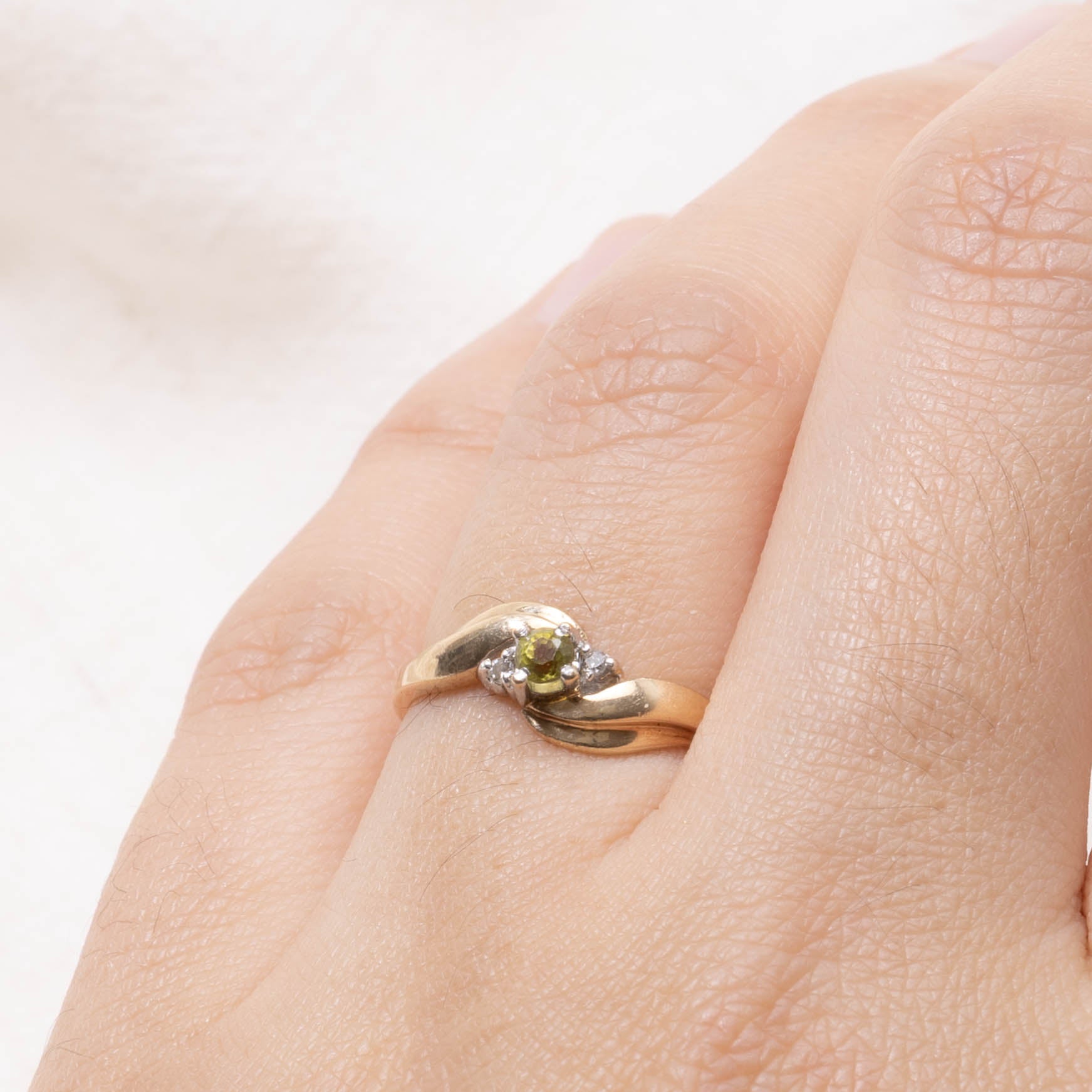 10k Peridot & Diamond Wave Bypass Ring | 0.10ct, 0.01ctw | SZ 5.75