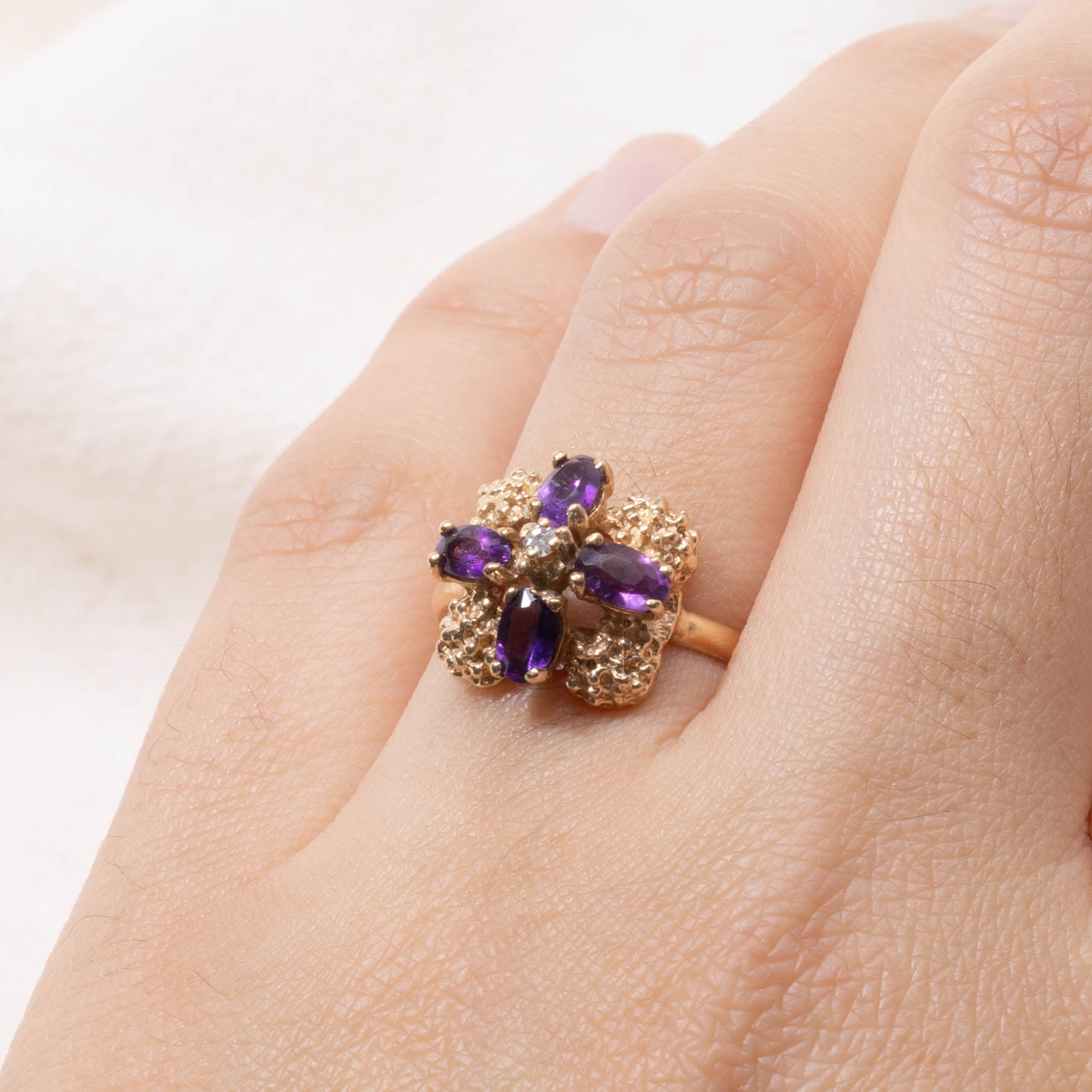10k Amethyst & Diamond Nuggety Cocktail Ring | 0.60ctw, 0.01ct | SZ 6.5