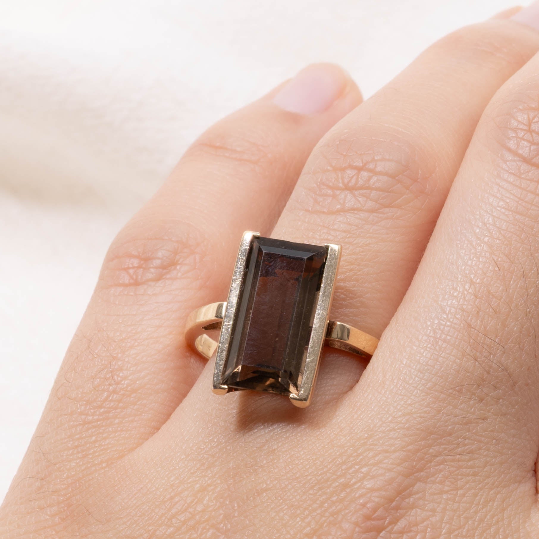 10k Rectangle Cut Smoky Quartz Cocktail Ring | 4.50ct | SZ 10.5