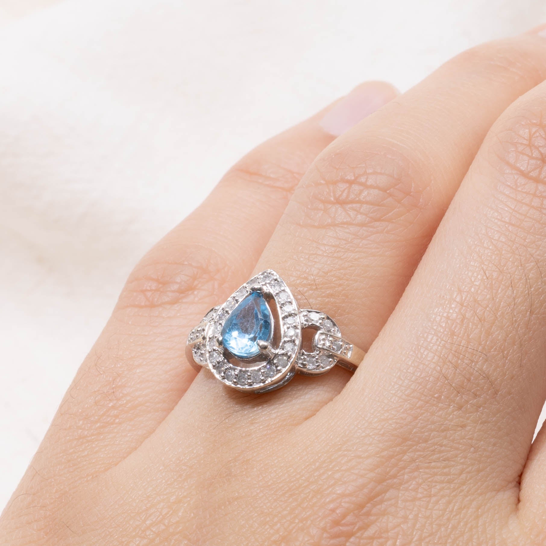 10k Pear Cut Topaz & Diamond Open Halo Ring | 0.80ct, 0.15ctw | SZ 7.25
