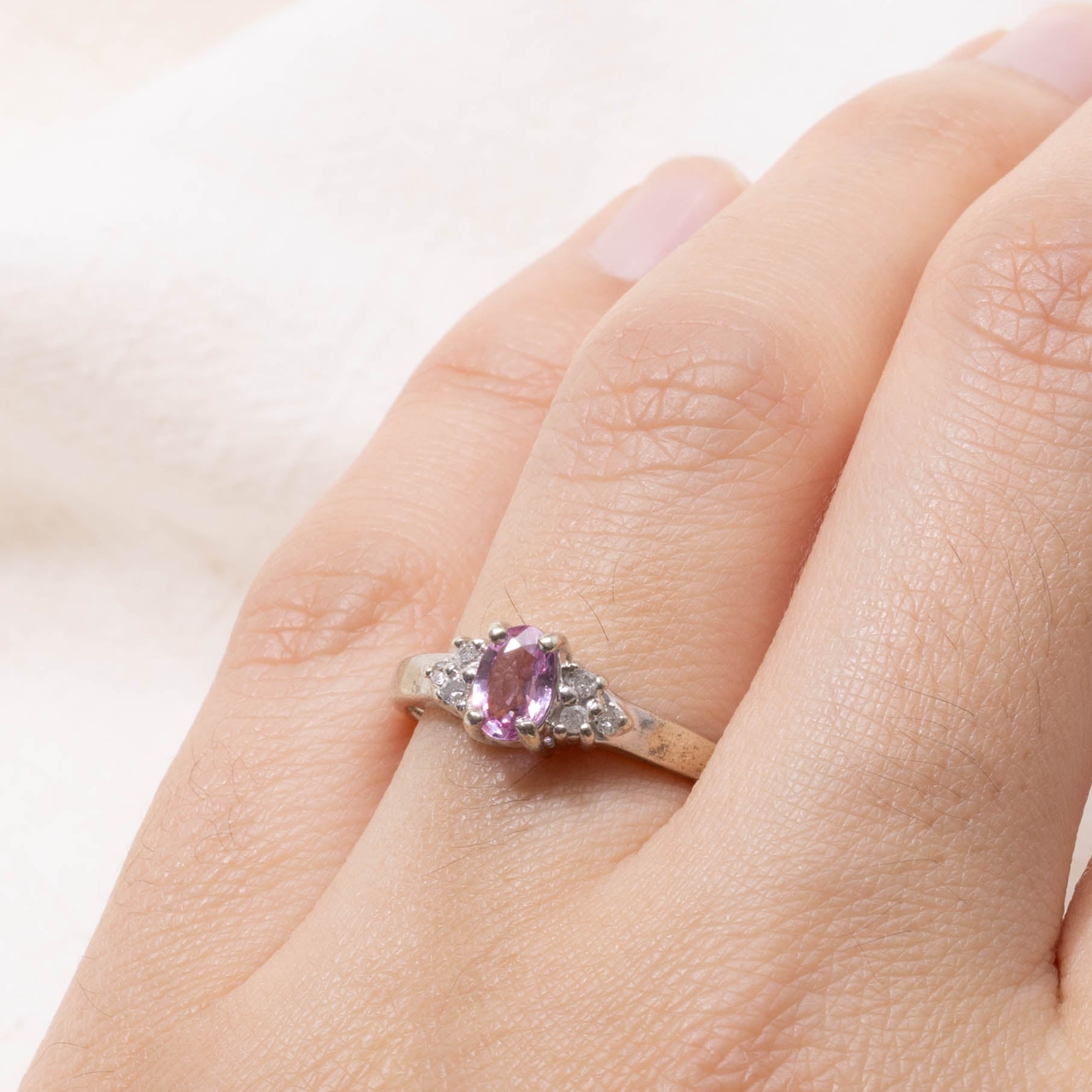 10k Oval Cut Pink Sapphire & Diamond Accented Ring | 0.60ct, 0.06ctw | SZ 8