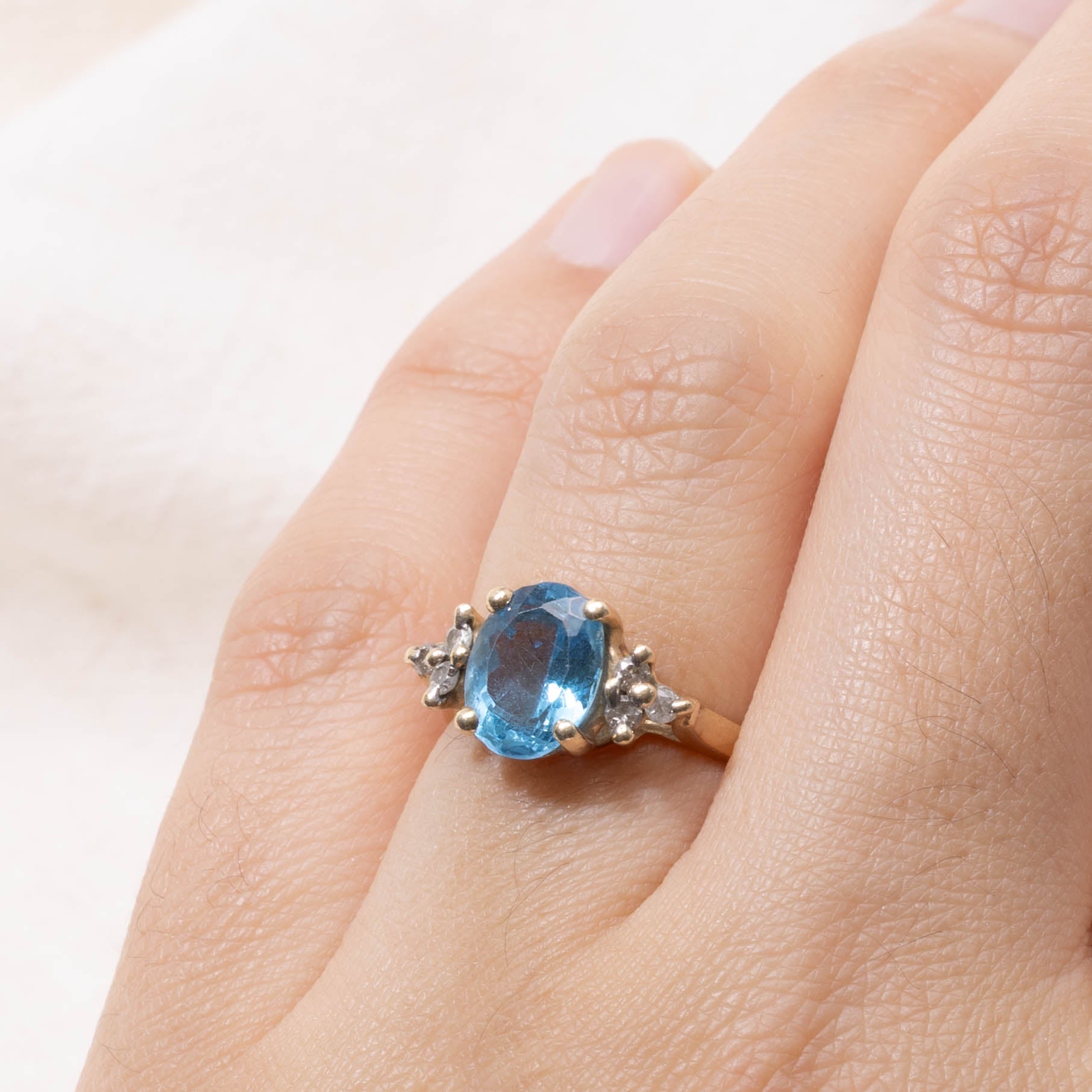 10k Oval Cut Topaz & Diamond Accented Ring | 1.75ct, 0.10ctw | SZ 4.5