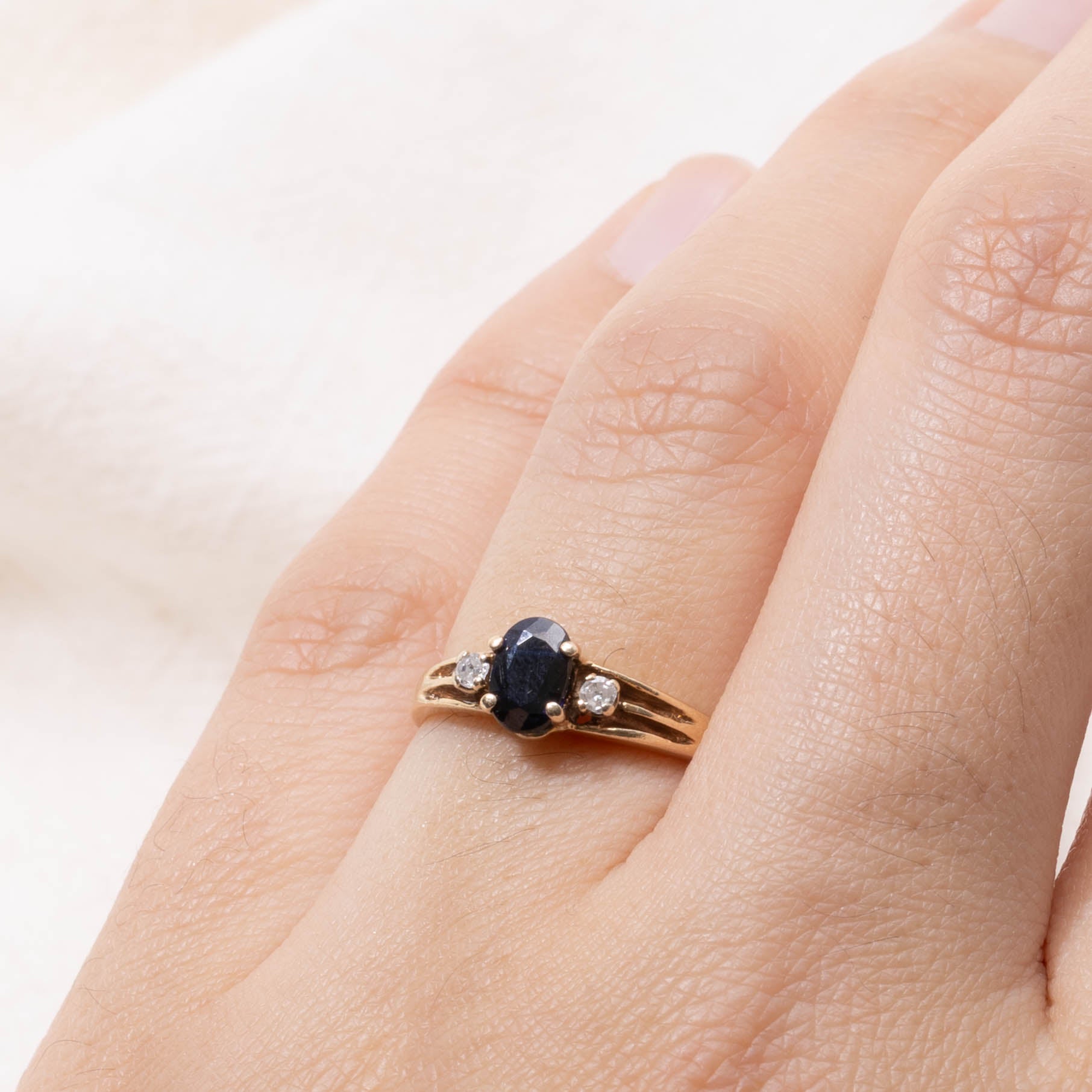 10k Oval Cut Sapphire & Diamond Accented Ring | 0.45ct, 0.04ctw | SZ 5.5