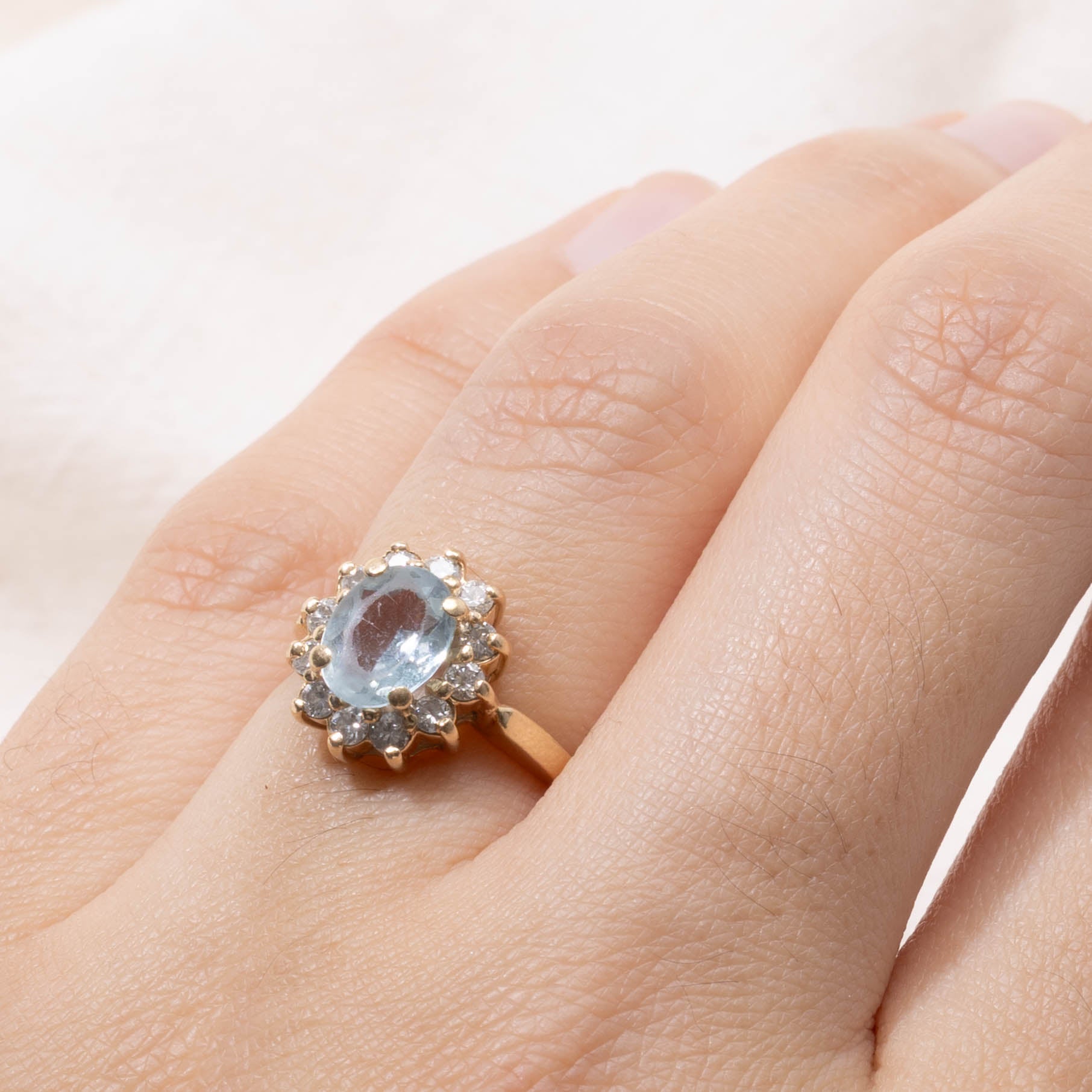 14k Aquamarine & Diamond Petal Halo Ring | 0.90ct, 0.30ctw | SZ 4.5