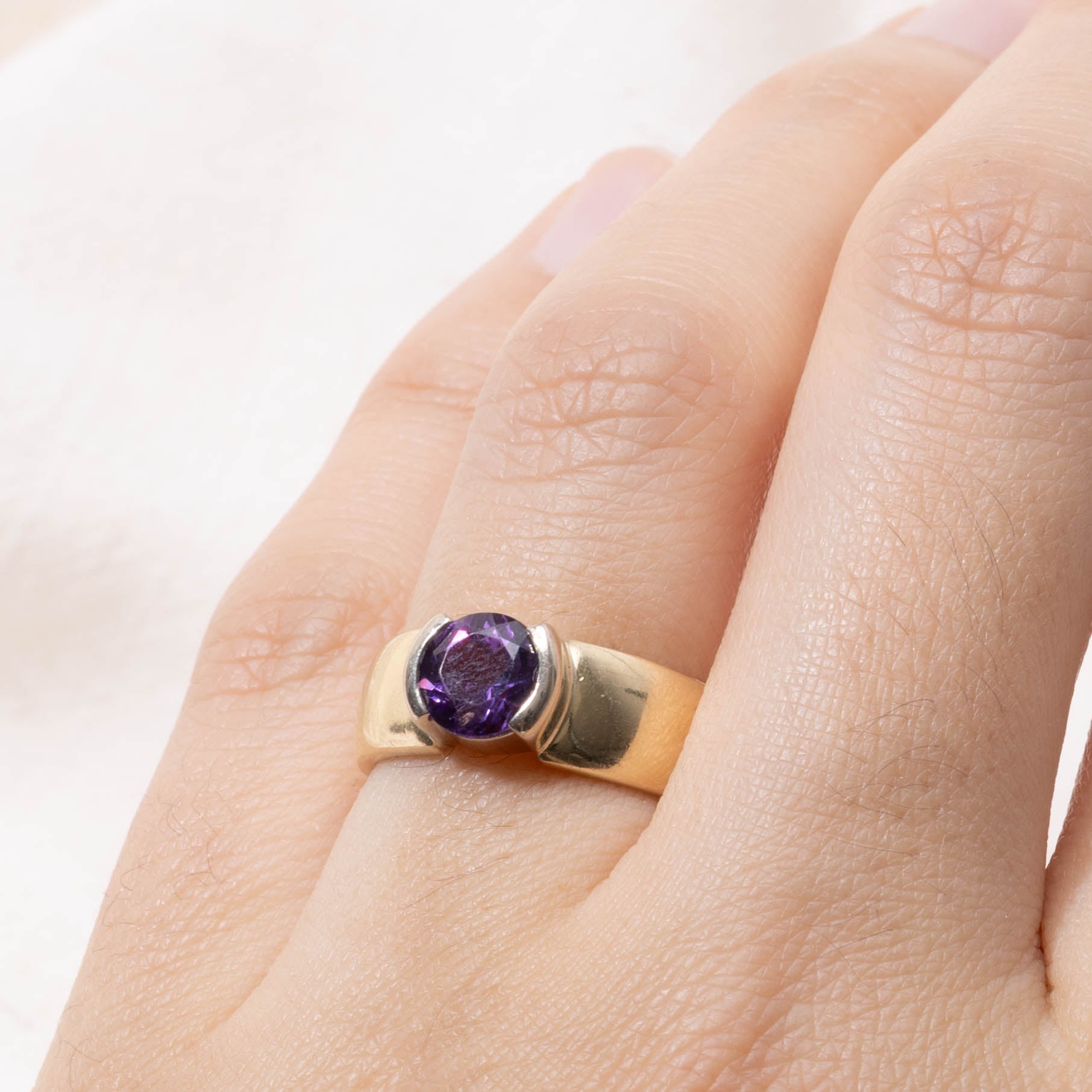 14k Semi Bezel Set Amethyst Ring | 0.90ct | SZ 5.75