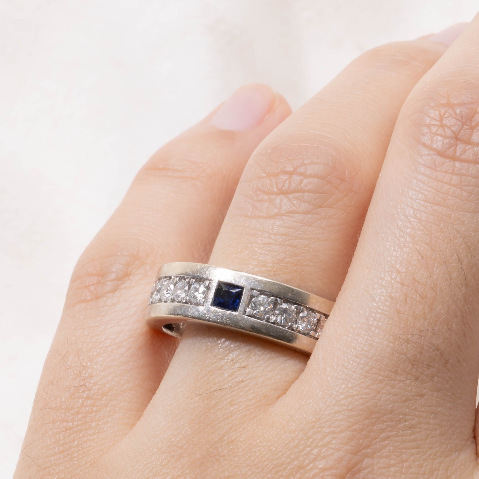 ‘Vera Wang’ 14k Semi Eternity Sapphire & Diamond Love Ring | 0.20ctw, 0.70ctw | SZ 11