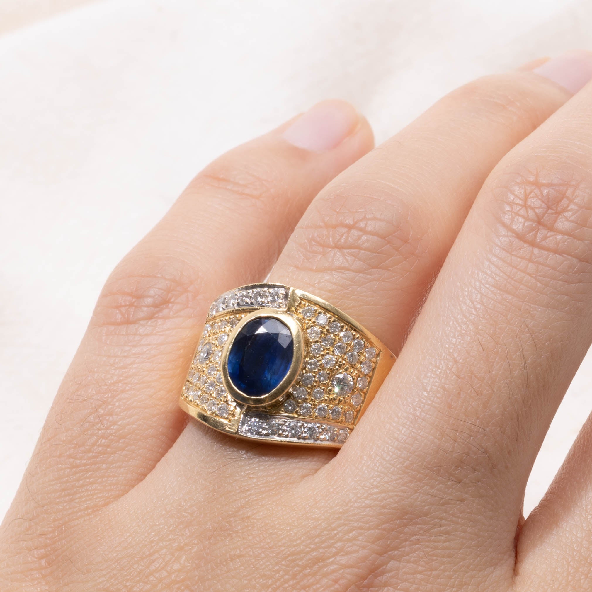 'Superfit' 14k Sapphire & Pavé Set Diamond Hinge Ring | 1.40ct, 0.60ctw | SZ 9.75