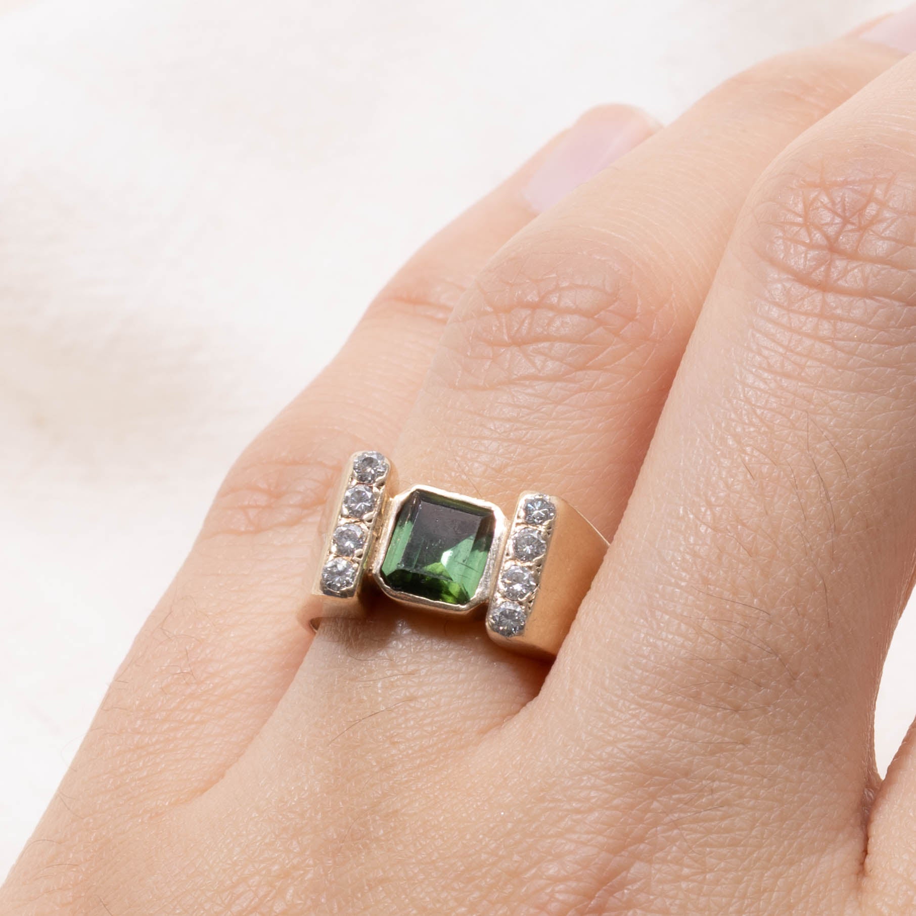 14k Bezel Set Tourmaline & Diamond Accented Ring | 1.00ct, 0.25ctw | SZ 8.75