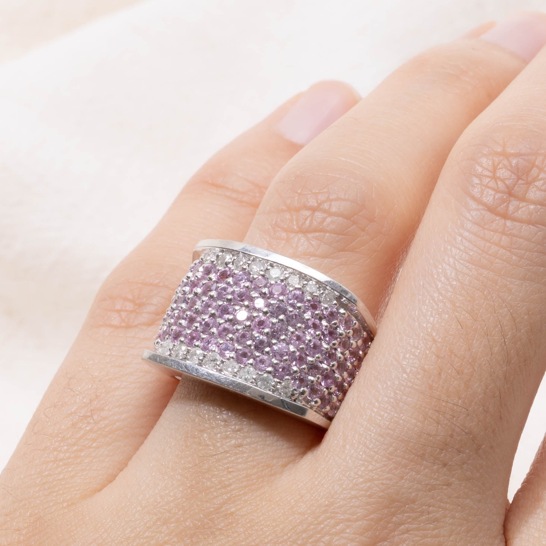 Pavé Set Synthetic Sapphire & Diamond Wide Band | 2.00ctw, 0.25ctw | SZ 7