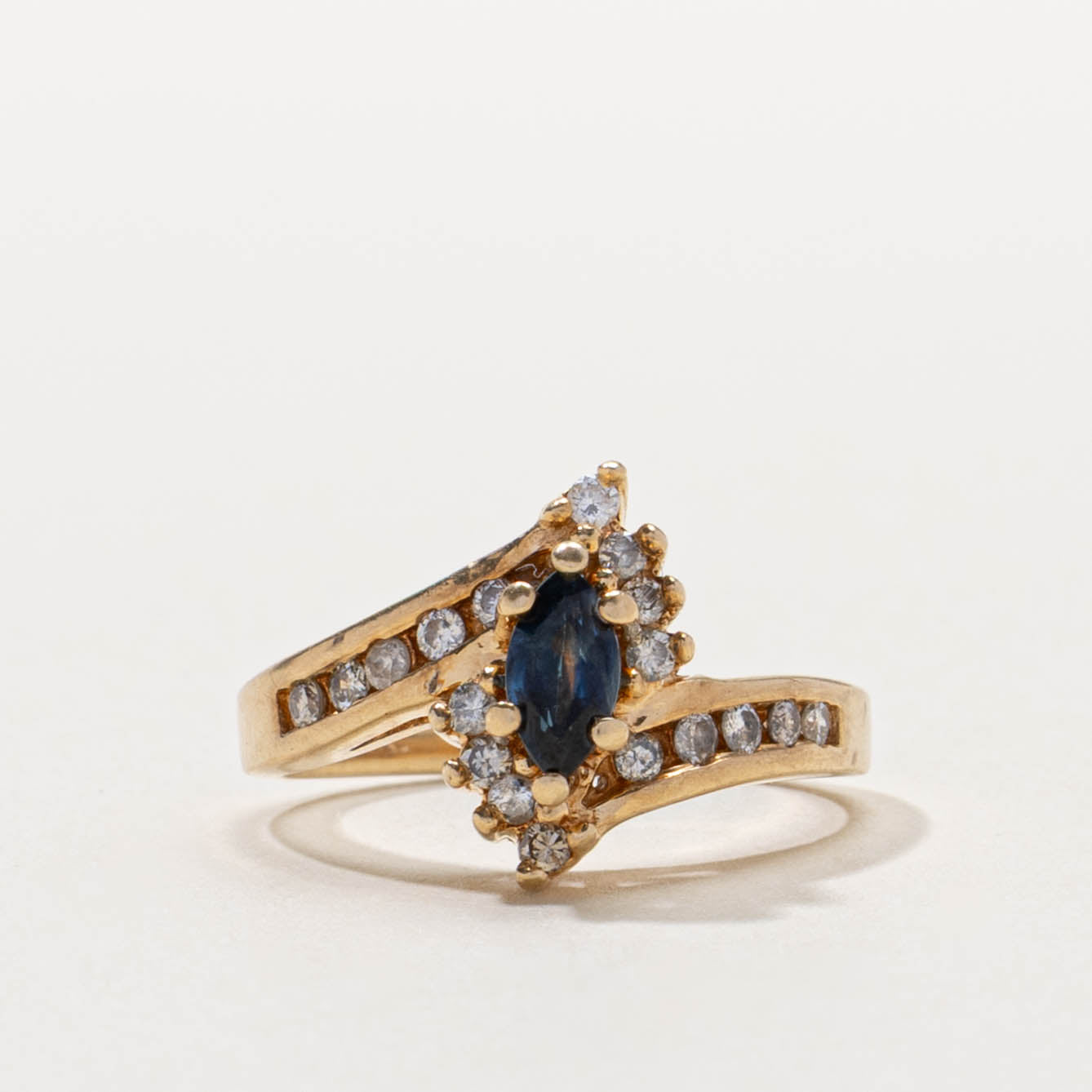 14k Marquise Cut Sapphire & Diamond Bypass Ring | 0.30ct, 0.10ctw | SZ 5