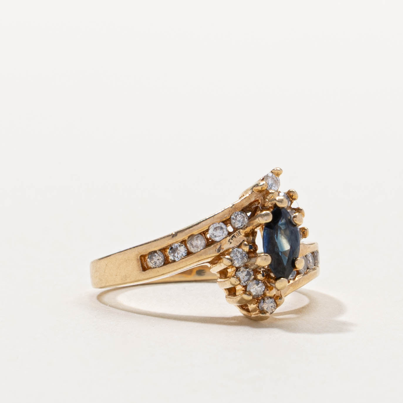 14k Marquise Cut Sapphire & Diamond Bypass Ring | 0.30ct, 0.10ctw | SZ 5