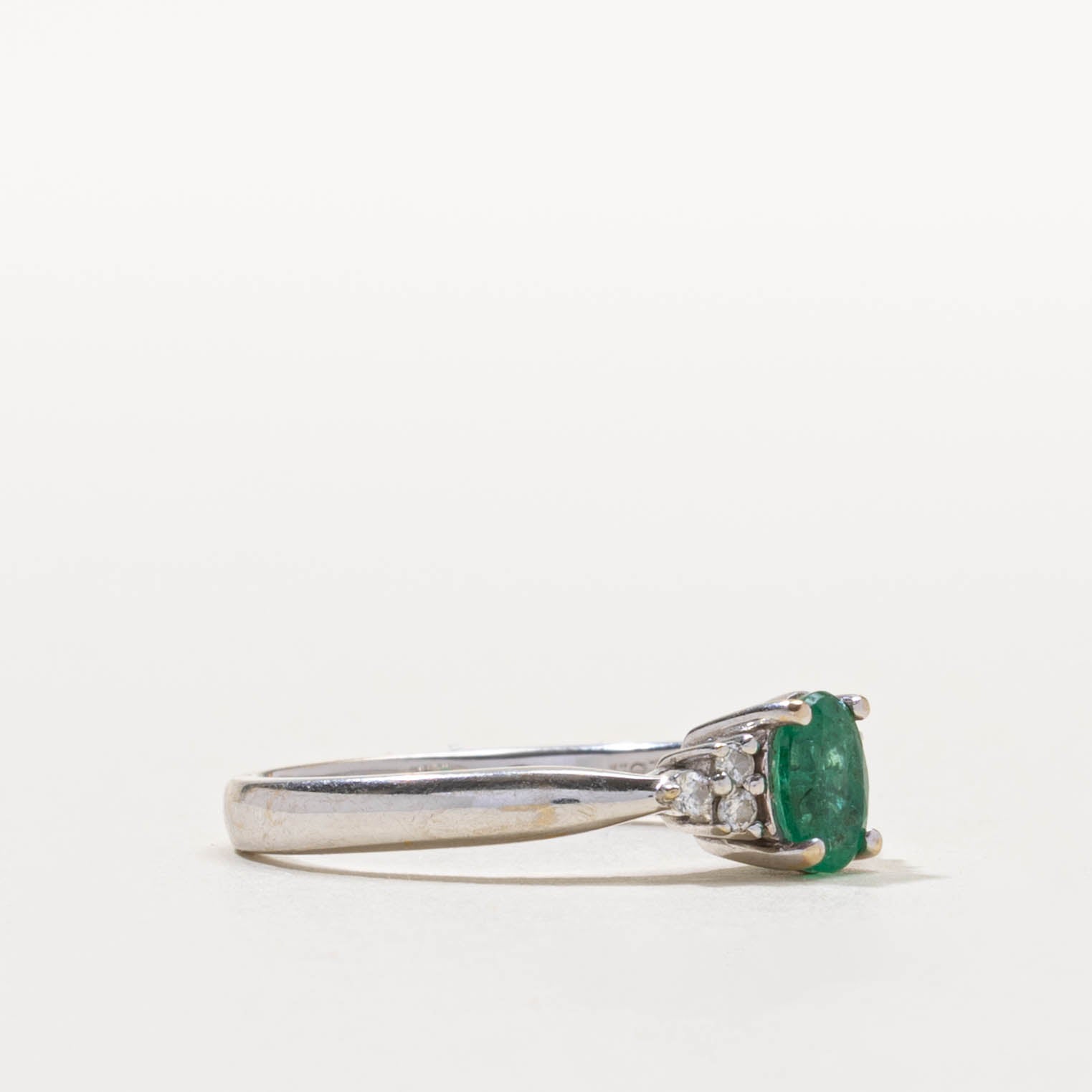 18k Oval Cut Emerald & Diamond Accented Ring | 0.40ct, 0.06ctw | SZ 7