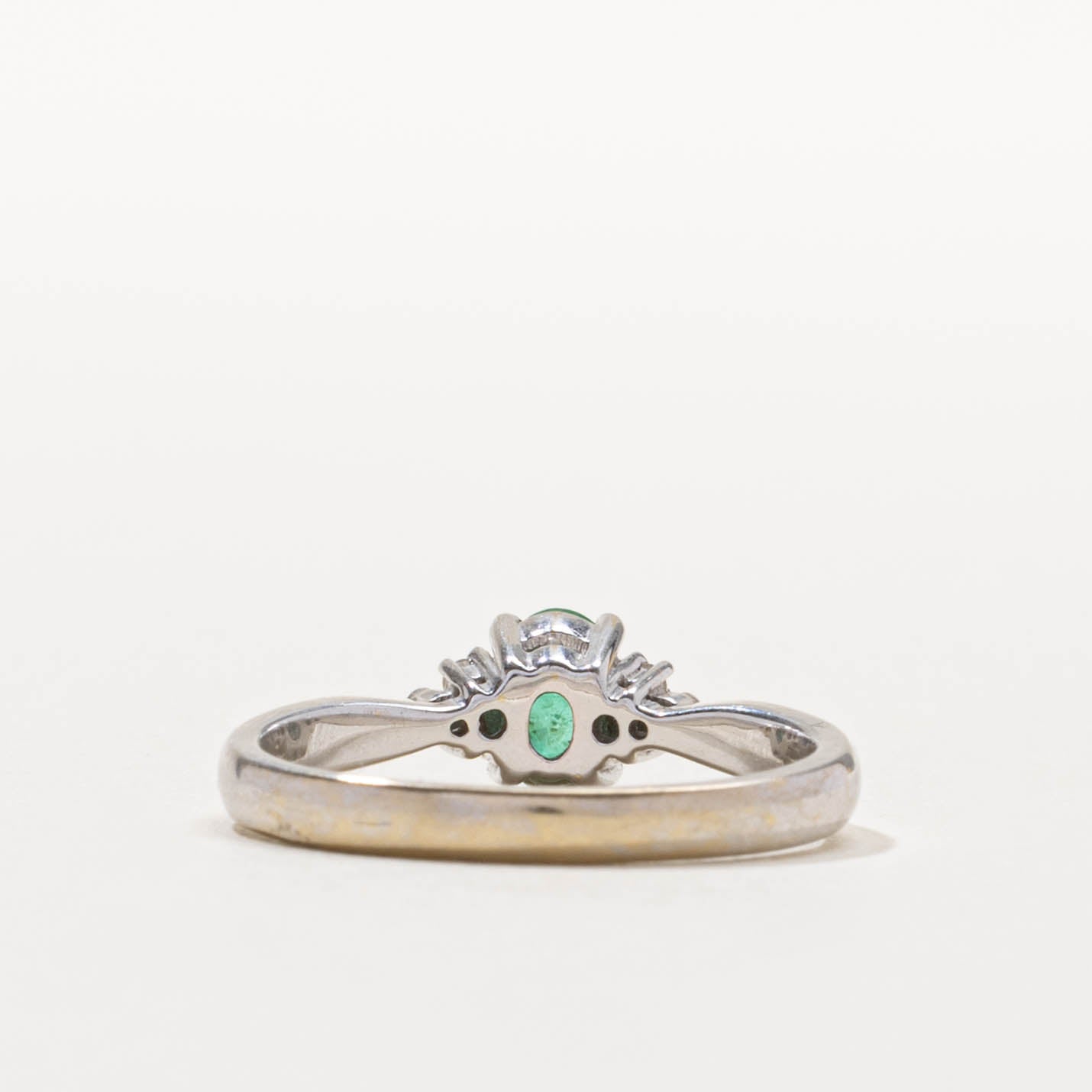 18k Oval Cut Emerald & Diamond Accented Ring | 0.40ct, 0.06ctw | SZ 7