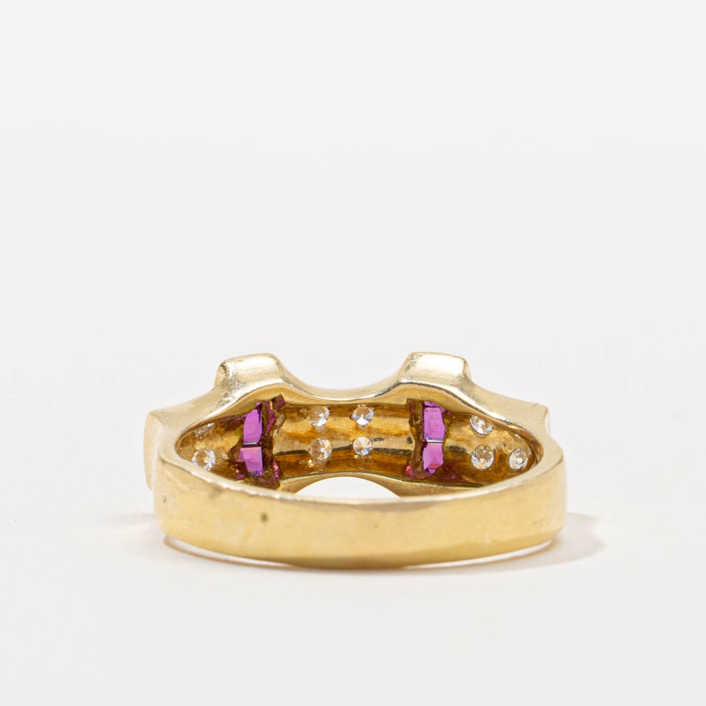Channel Set Ruby Columns & Diamond Ring | 0.18ctw, 0.18ctw | SZ 7.5