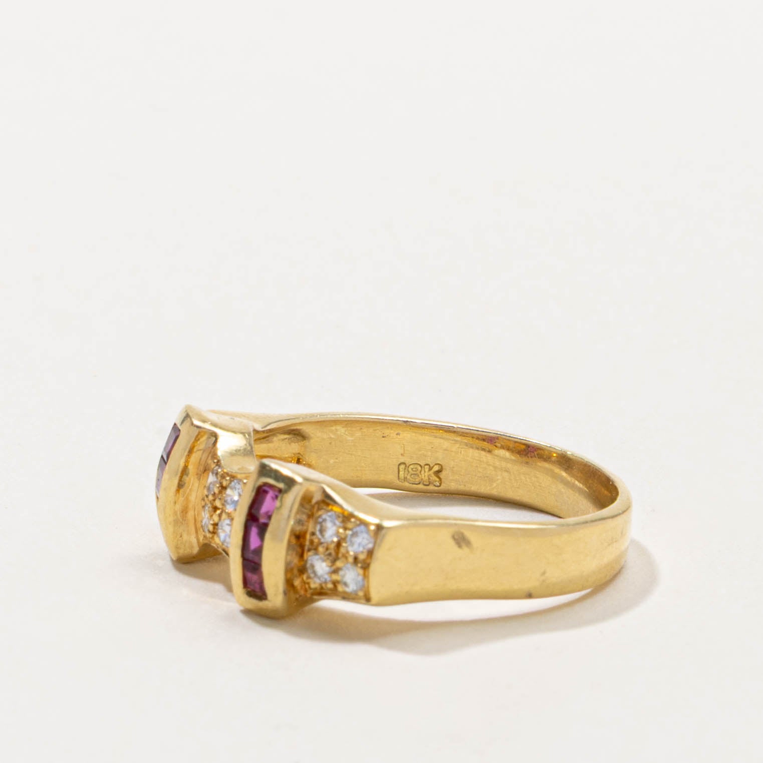 Channel Set Ruby Columns & Diamond Ring | 0.18ctw, 0.18ctw | SZ 7.5
