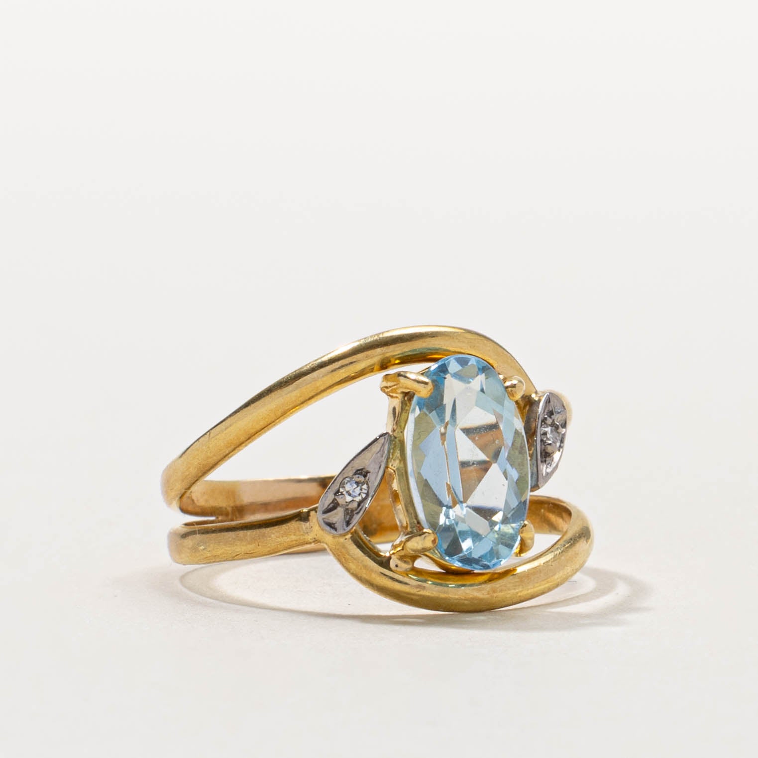 18k Aquamarine & Diamond Accented Bypass Ring | 1.40ct, 0.01ctw | SZ 9.5