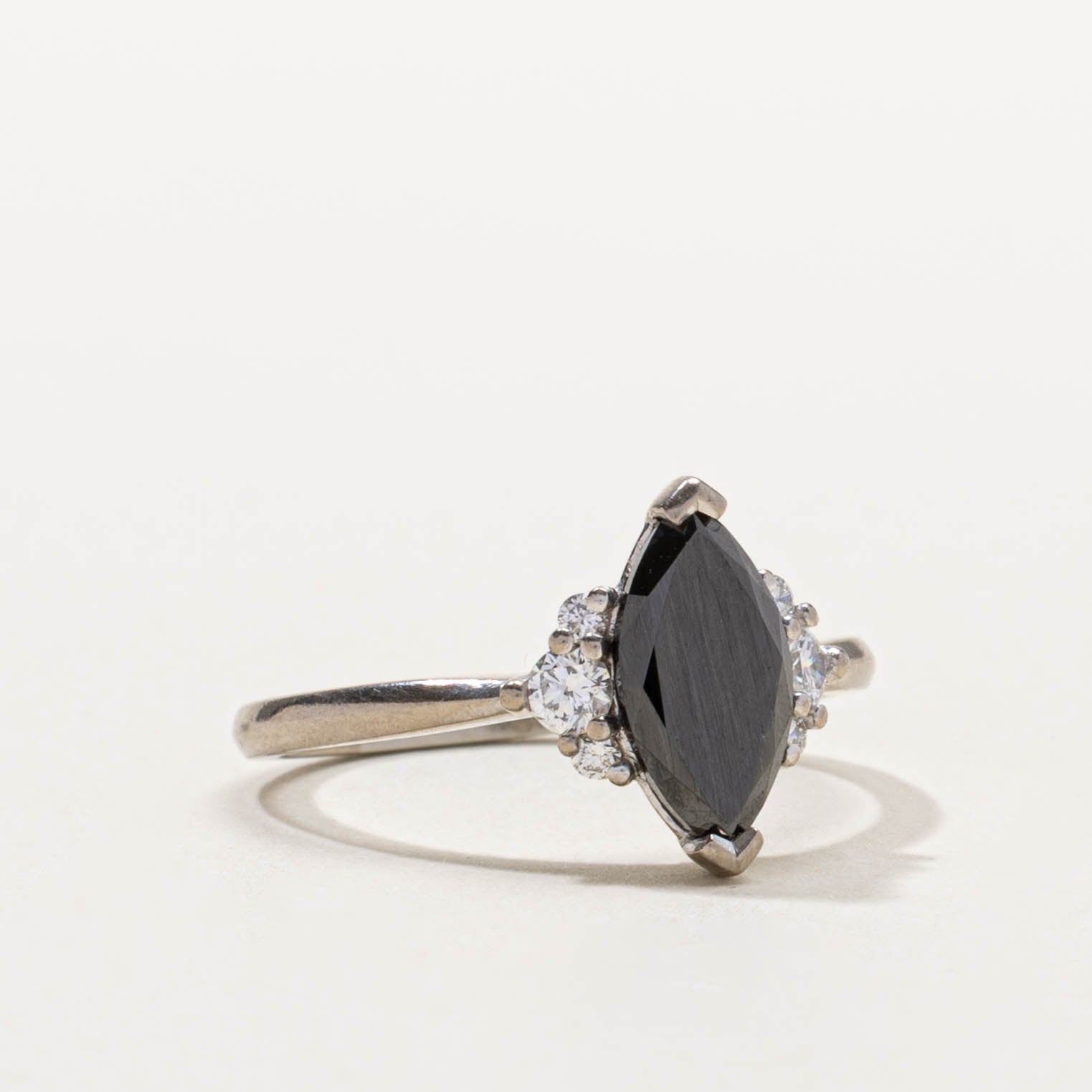 18k Marquise Cut Hematite & Diamond Accented Ring | 2.20ct, 0.20ctw | SZ 9.5